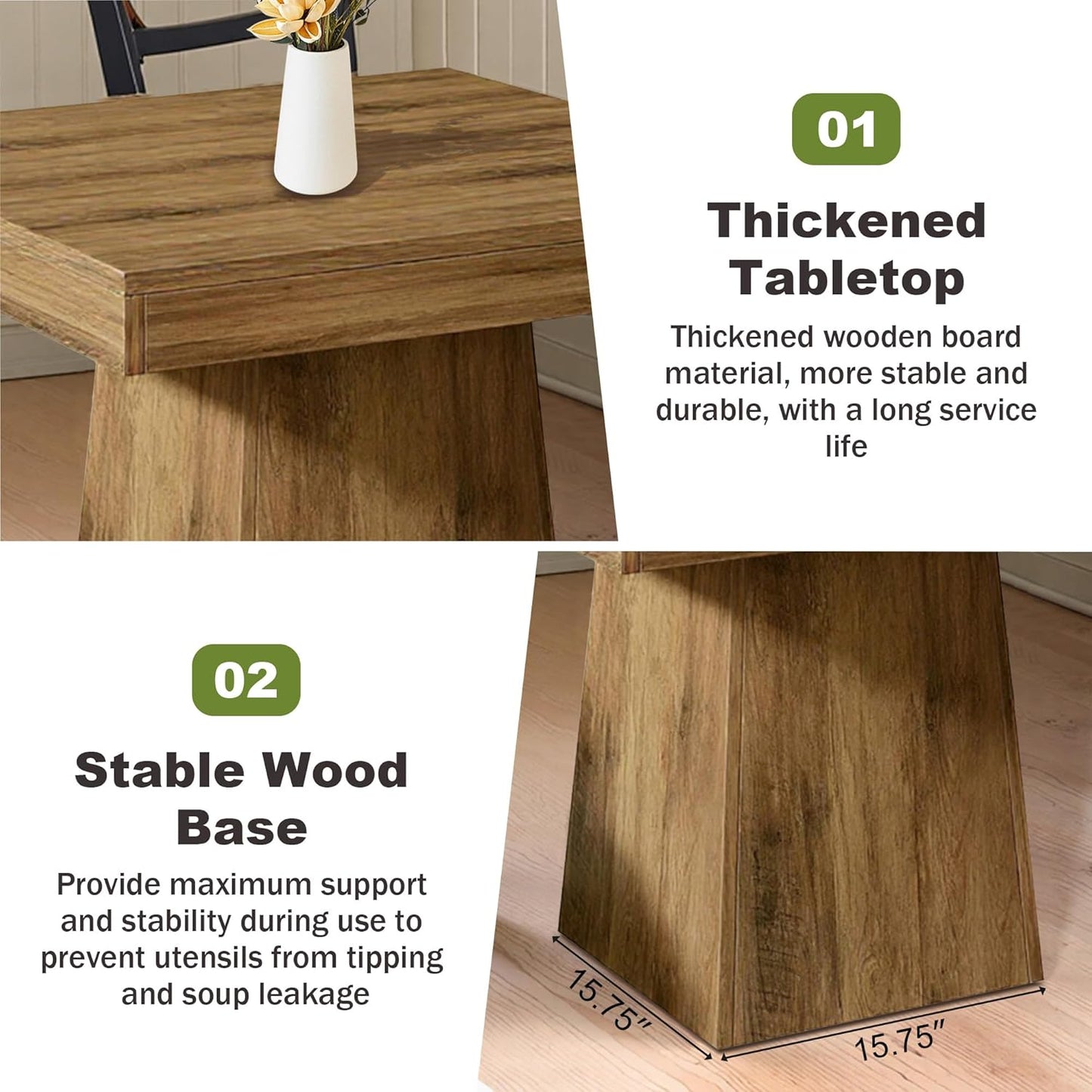 NicBex Square Dining Table for 4, 31.5" Farmhouse Dinner Table Small Dining Room Tables Wooden Kitchen Tables with Heavy Duty Pedestal for Kitchen, Living Room, Brown