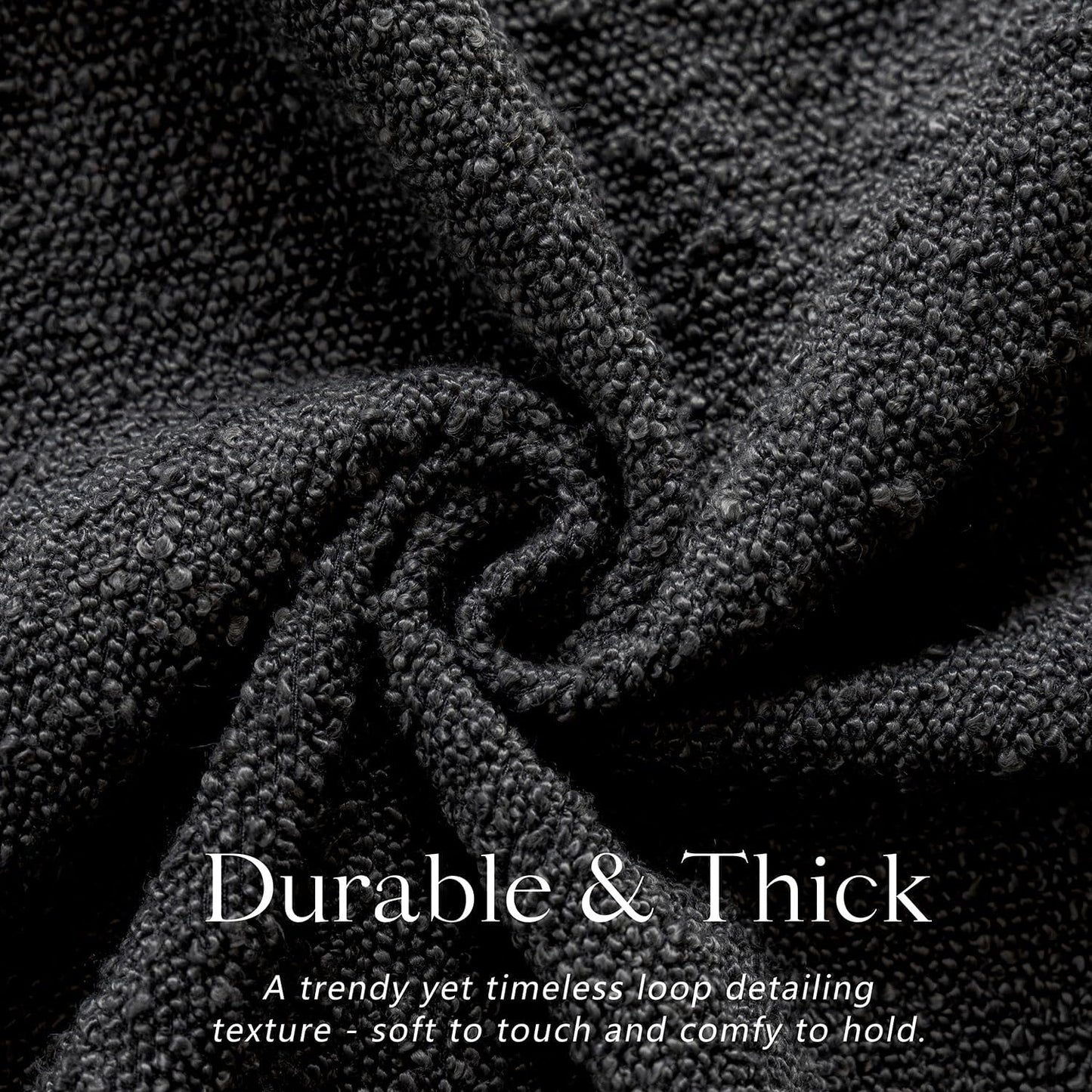 Foindtower Set of 2, Decorative Textured Boucle Throw Pillow Covers Accent Solid Pillow Cases Neutral Soft Cozy Couch Cushion Case for Chair Sofa Bedroom Living Room Home Decor 16 x 16 Inch Black