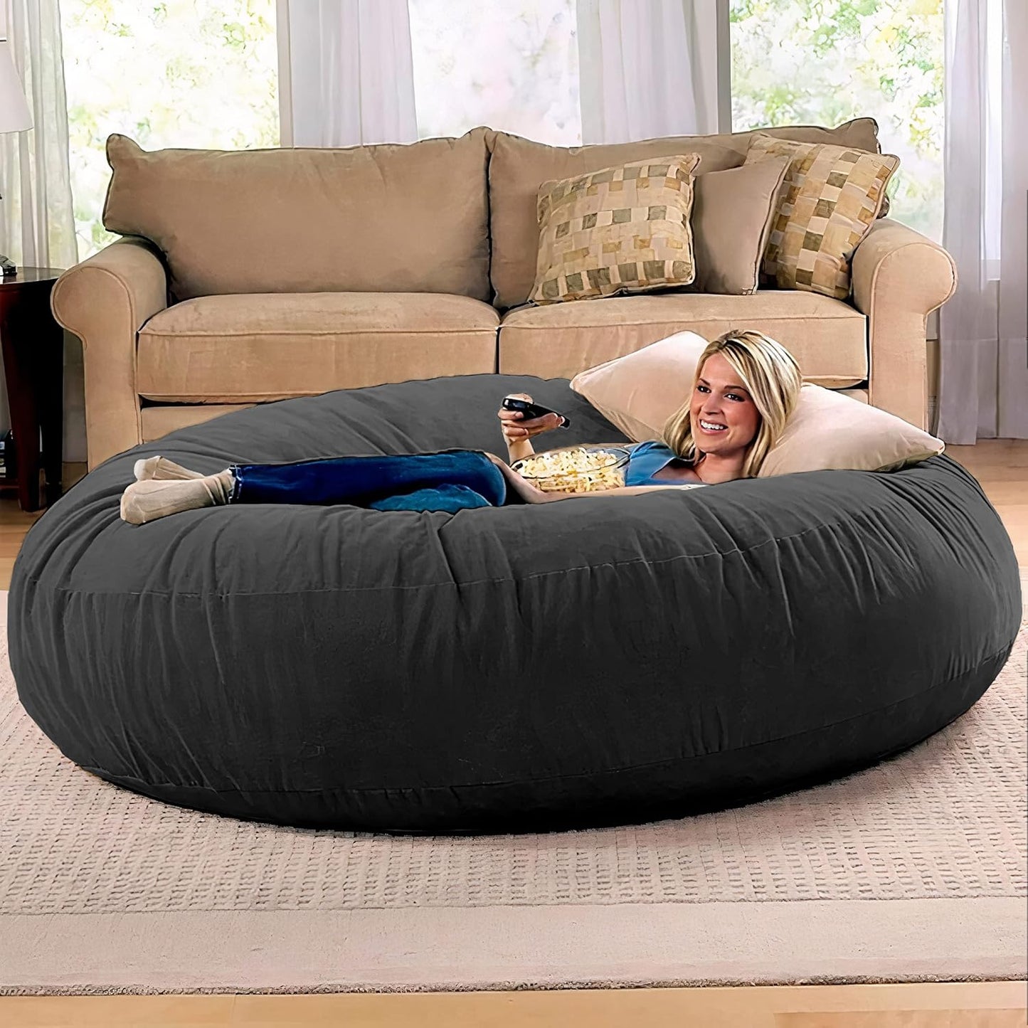 Jaxx 6 Foot Cocoon - 2-in-1 Convertible Bean Bag Bed & Large Bean Bag Chair for Adults, Black
