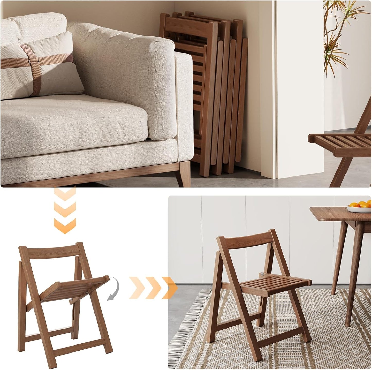 Soild Wood Folding Chairs Set of 2,Indoor or Outdoor Wooden Foldable Dining Chairs, 300lbs Capacity, Space-Saving and Portable Design for Home Kitchen, Lawn, Patio,No Assembly Needed