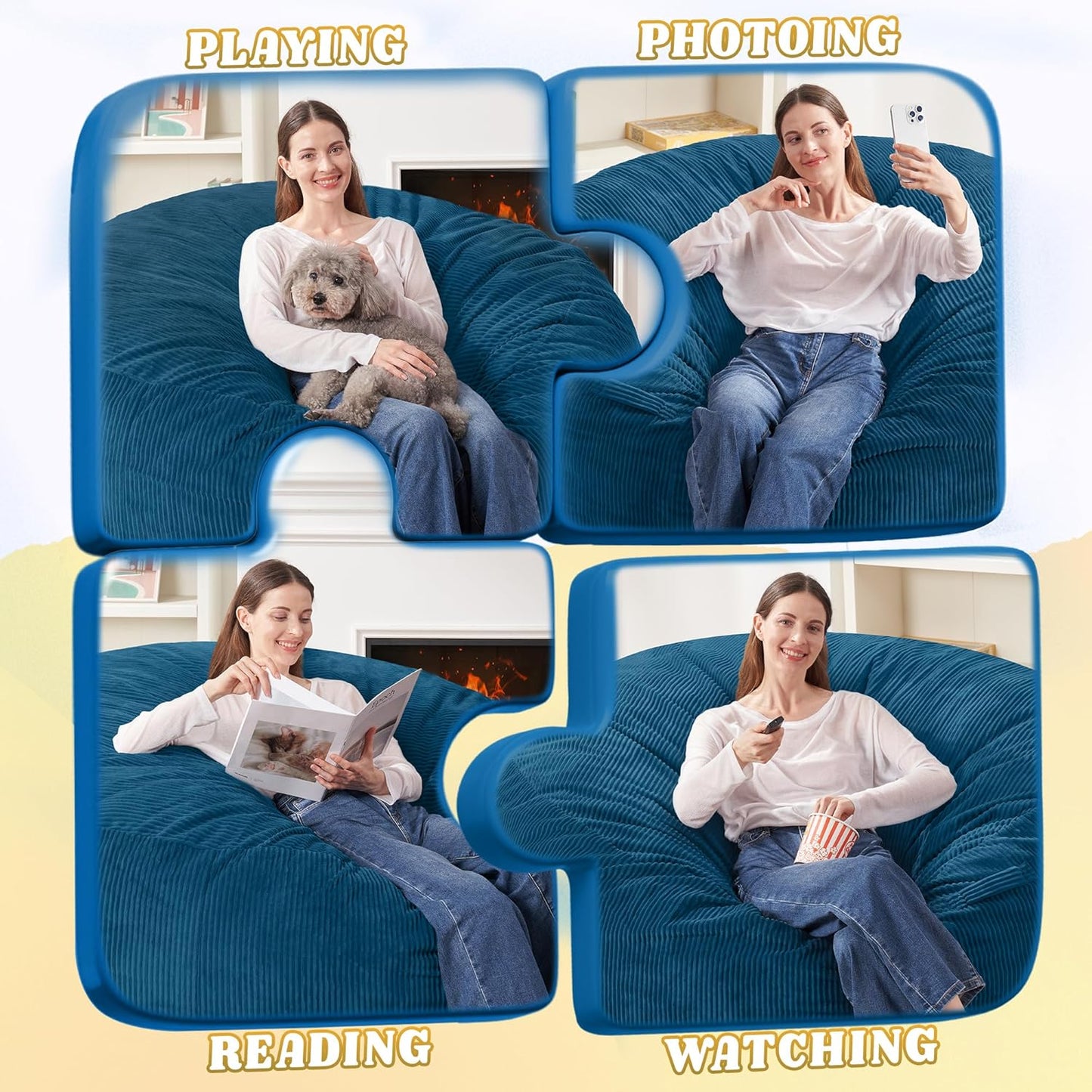 HABUTWAY 5FT Bean Bag Chair,Giant Bean Bag Chairs for Adults,Big Bean Bags with Memory Foam Filled, Large Beanbag Chairs with Soft Corduroy Cover-Dark Blue