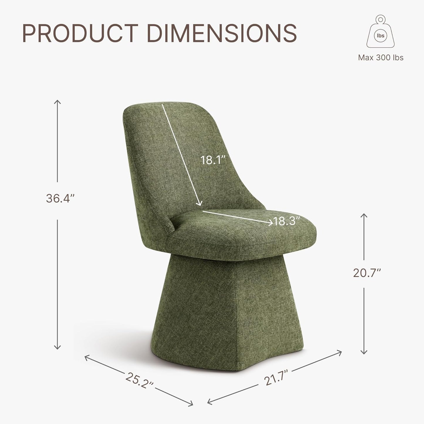Swivel Dining Chair Mid Century Modern DeskChair High Back Upholstered Linen Fabric SideChair for Kitchen Diningroom Bedroom,Moss Green,4 Box