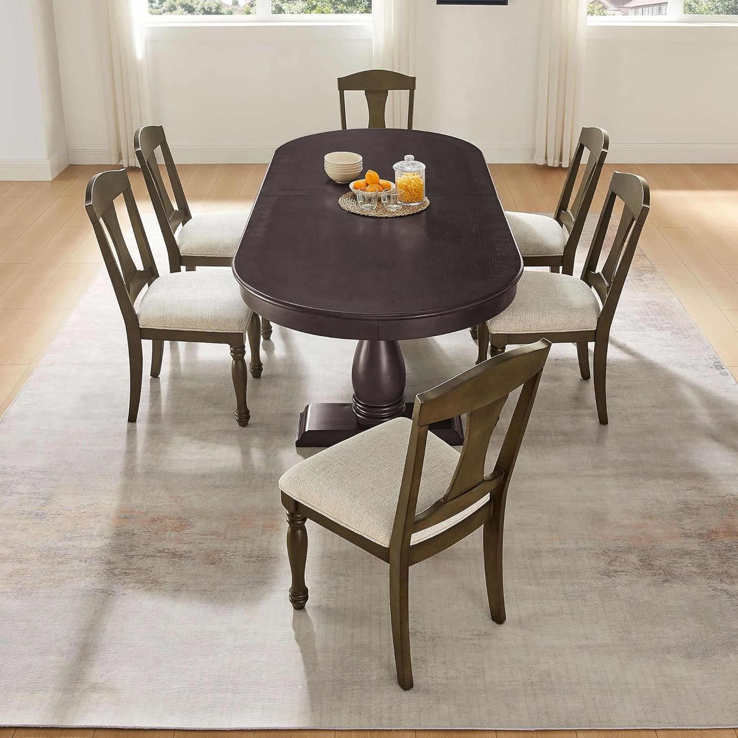 Ball & Cast Farmhouse Extendable Dining Table for 6-8, 76"-94" Long Extendable Kitchen-Table with Leaf, Mid Century Curved Wooden Expandable Table w/18 Leaves,Drop-Leaf Breakrest Table, Dark Brown