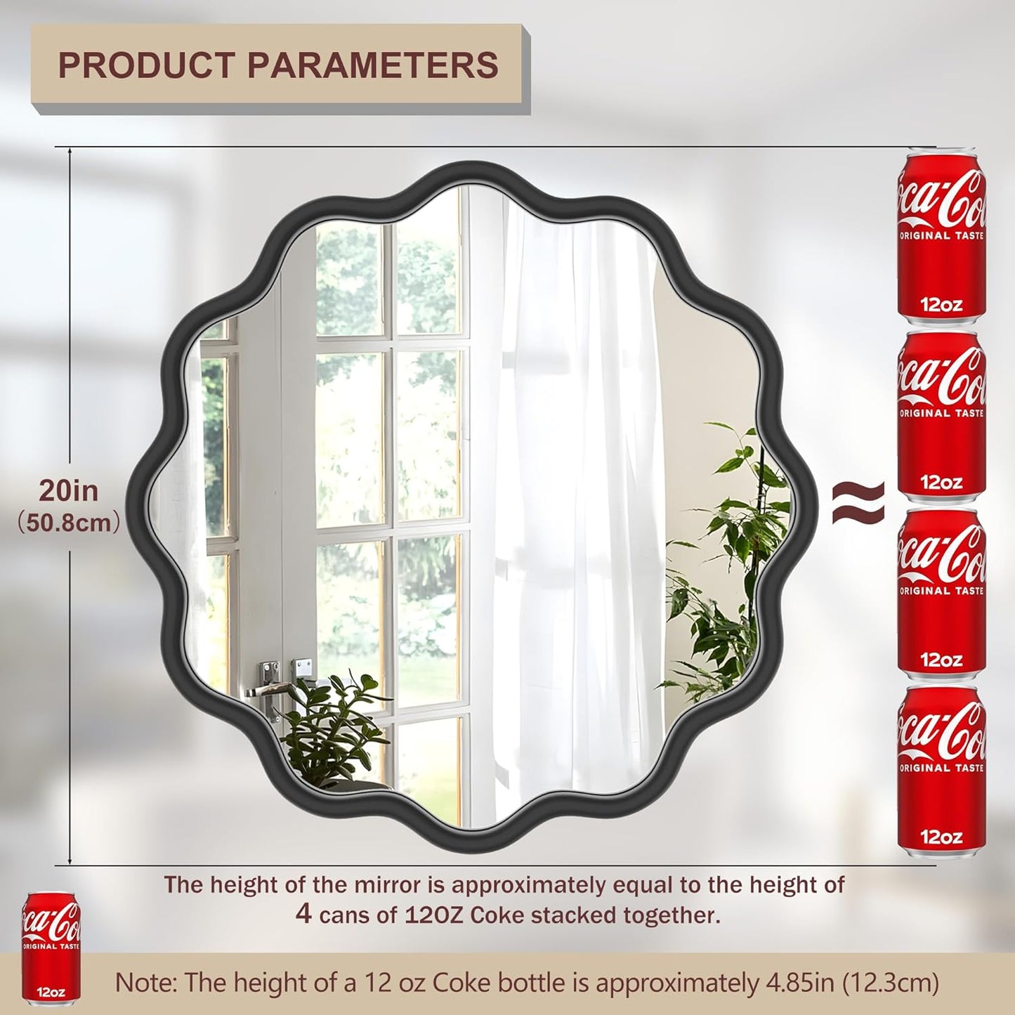 PROHOMEWARE Black Round Mirror 20 Inch Wavy Bathroom Vanity Mirror Black Frame Modern Wall Mirror Decorative Wall-Mounte Anti-Rust, Tempered Glass