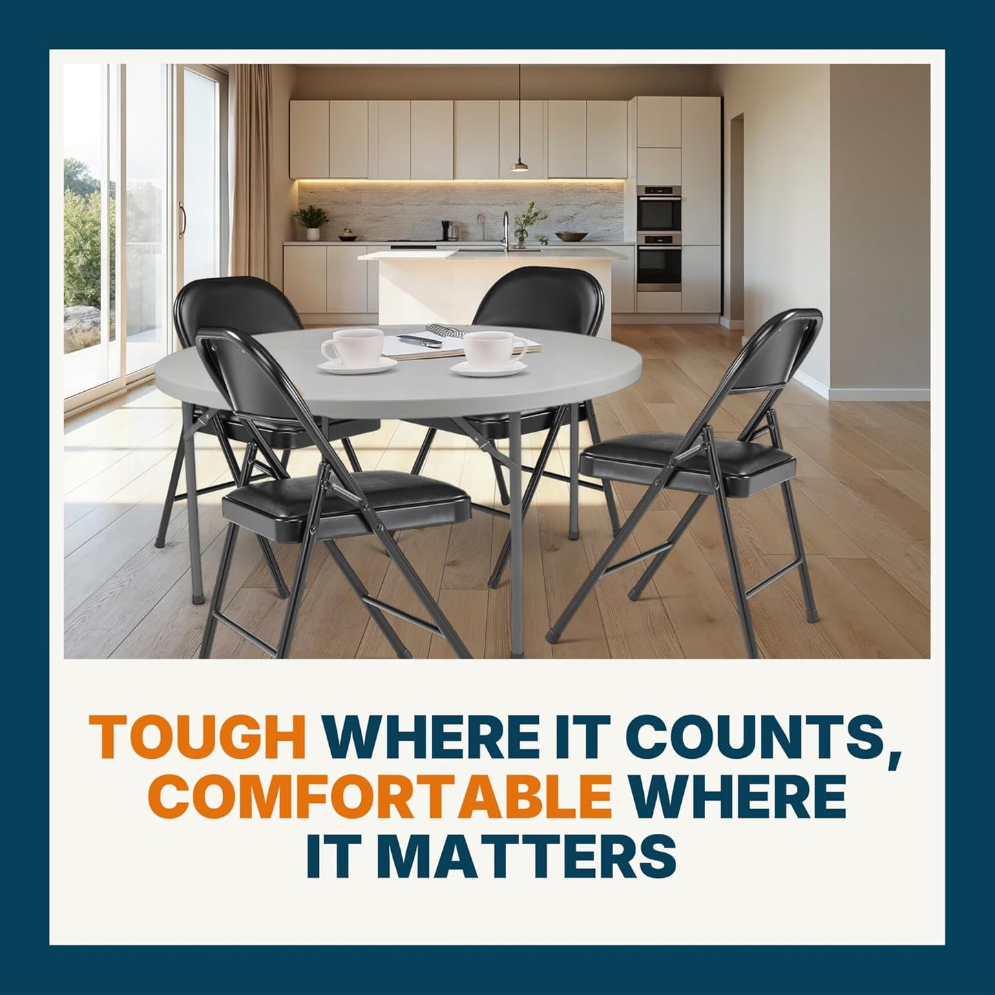 OEF Furnishings OEF950 Series Vinyl Padded Steel Folding Chairs (4-Pack, Black)