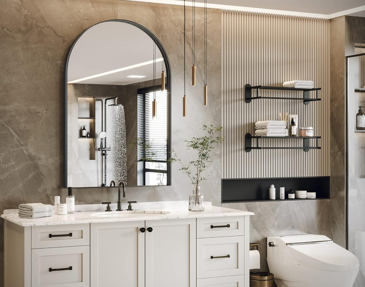 Brightify Arched Mirror, Arched Wall Mirror, 22 x 30 Inch Black Arch Mirror, Metal Frame Black Bathroom Mirror, Arched Top Bathroom Vanity Mirror for Living Room Bedroom Mantel Entryway Hallways