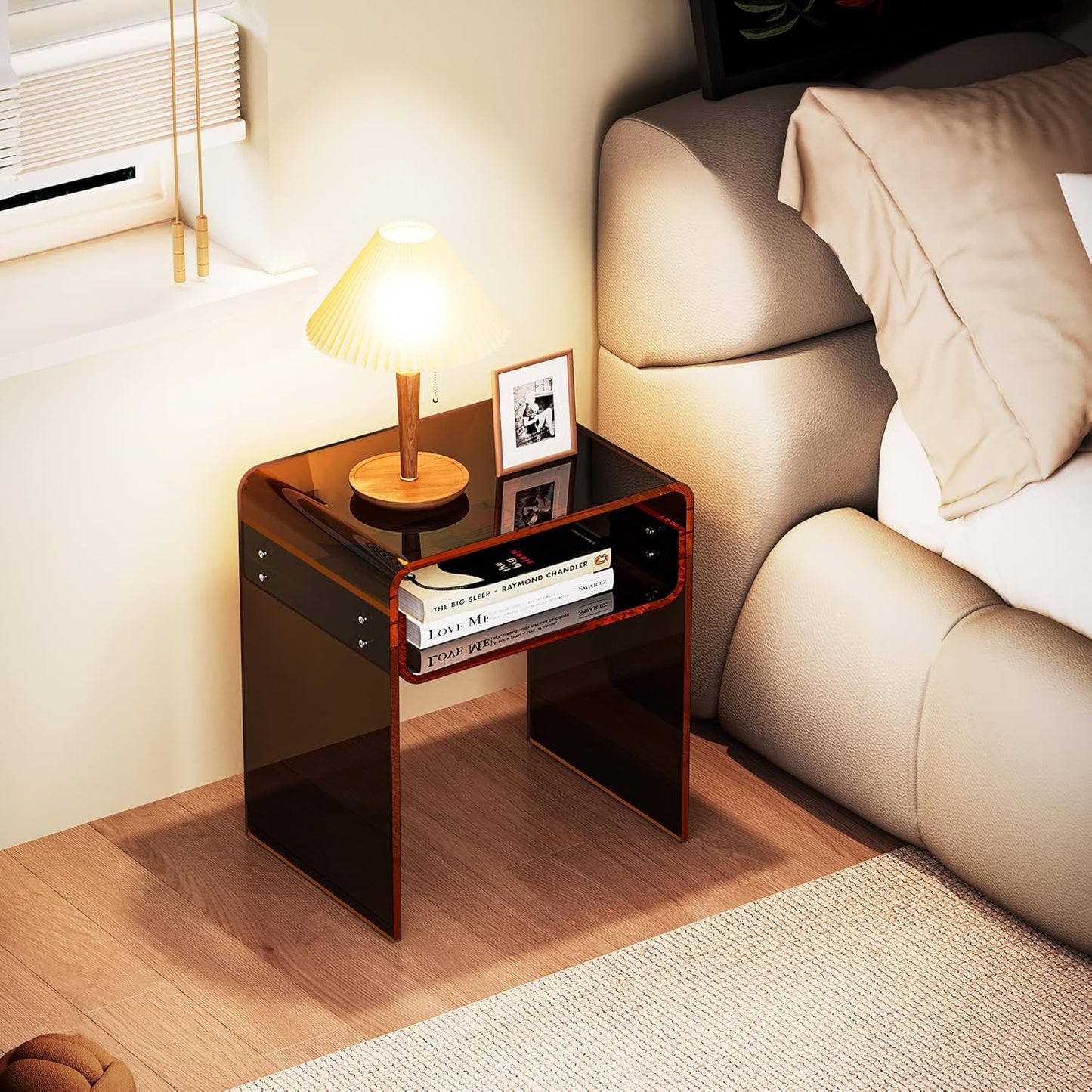 Clear Acrylic End Table 2-Tier Bedside Nightstand for Living Room Bedroom (1, Dark Brown)