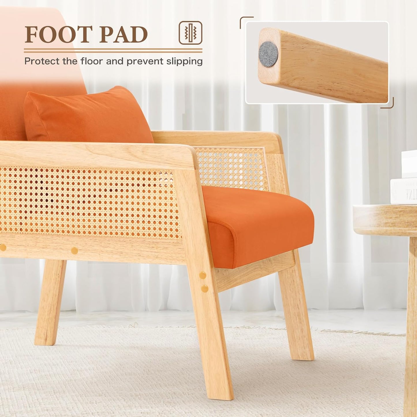 YESHOMY Mid-Century Accent Chair with Pillow Upholstered with Solid Frame & Breathable Armrest for Living Room, Light Orange