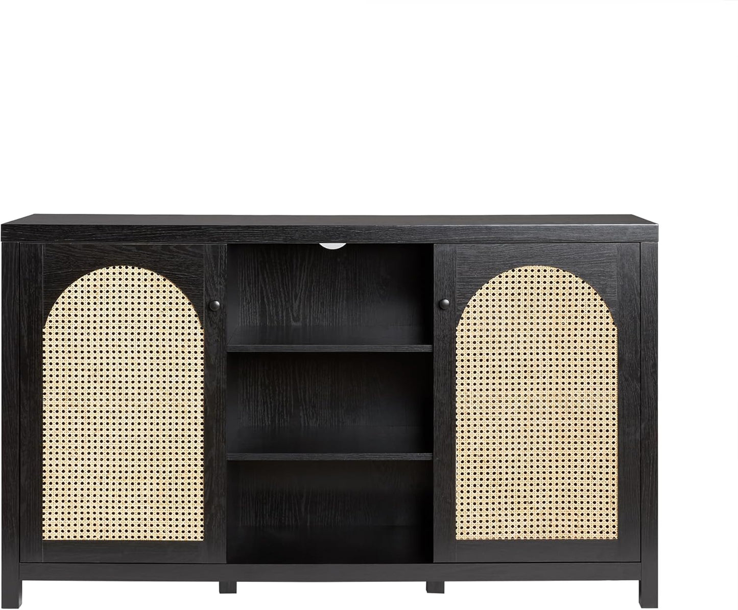 Walker Edison Sasha 2-Door Sideboard Buffet with Arched Rattan Panels, 58 Inch, Black
