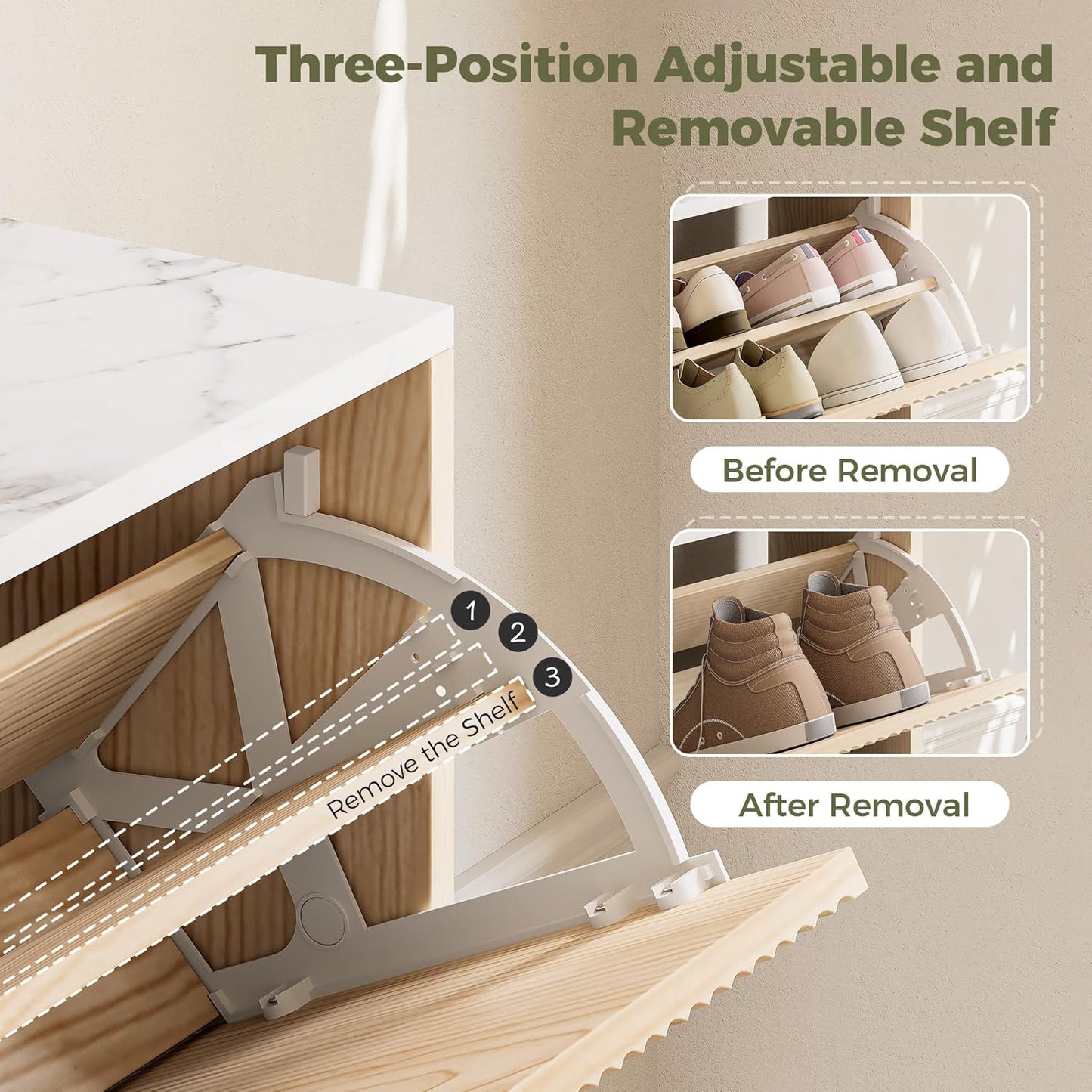 IRONCK Shoe Storage Cabinet with 3 Flip Drawers, Fluted Shoe Cabinet Storage for Entryway, Free Standing Wooden Shoe Organizer Cabinet for Hallway, Natural Oak