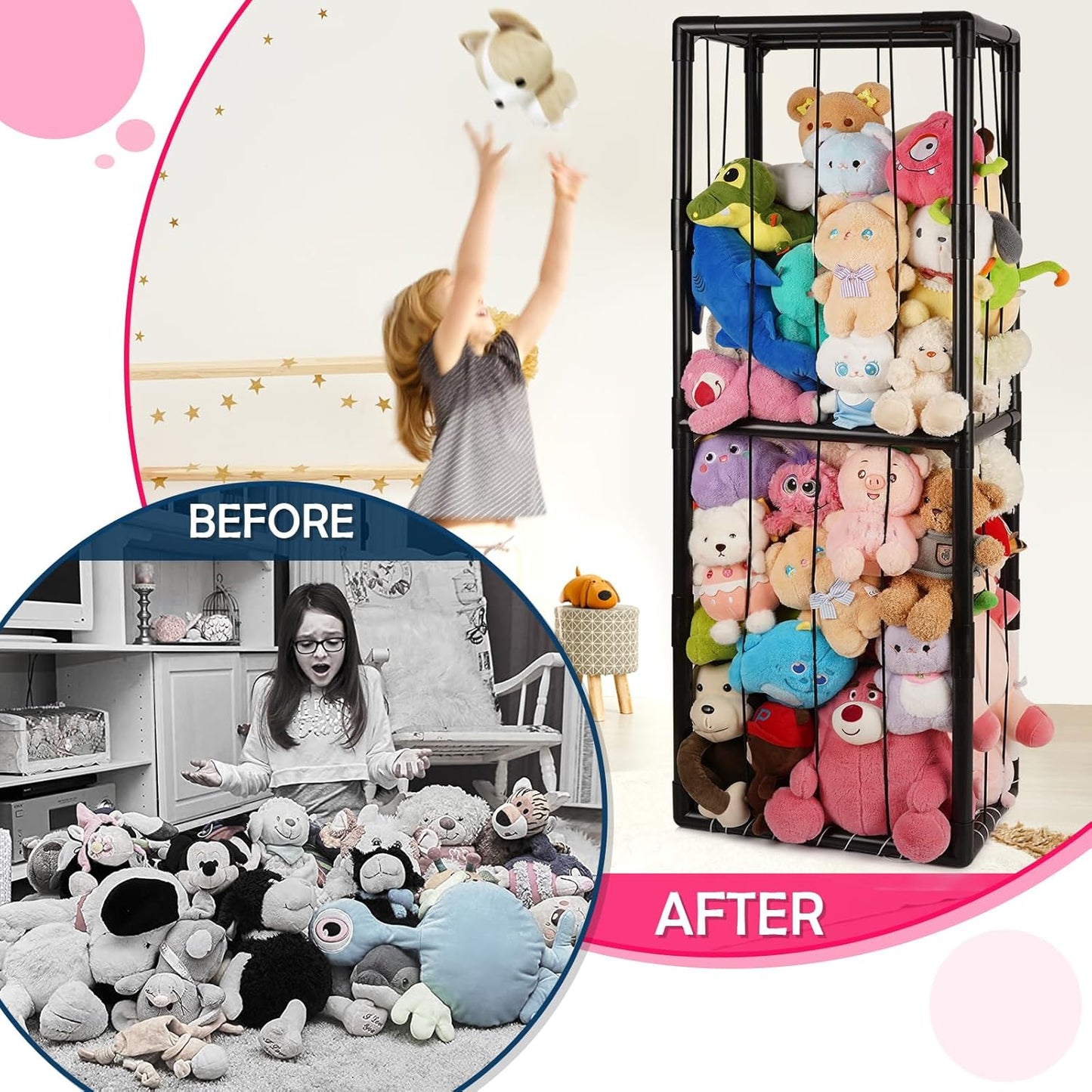 Stuffed Animal Zoo Storage Stuffed Animal Holder PVC Plush Storage Organizer Shelf with Elastic Band for Birthday Gift for Nursery Play Room Bedroom (Black)