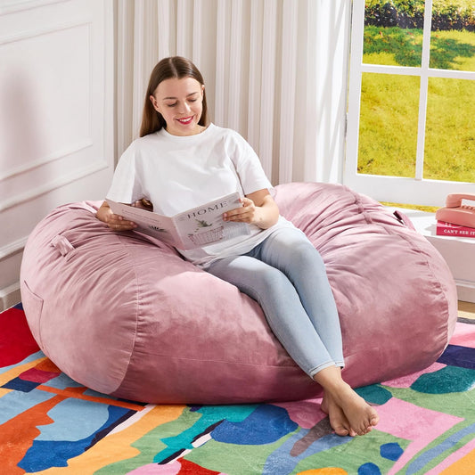 Hobestluk 3FT Bean Bag Chair Large Beanbag with Removable Cover Adult Bean Bag Chair with Portable Handle Desgin for Living Room Bedroom (Pink, 3FT)