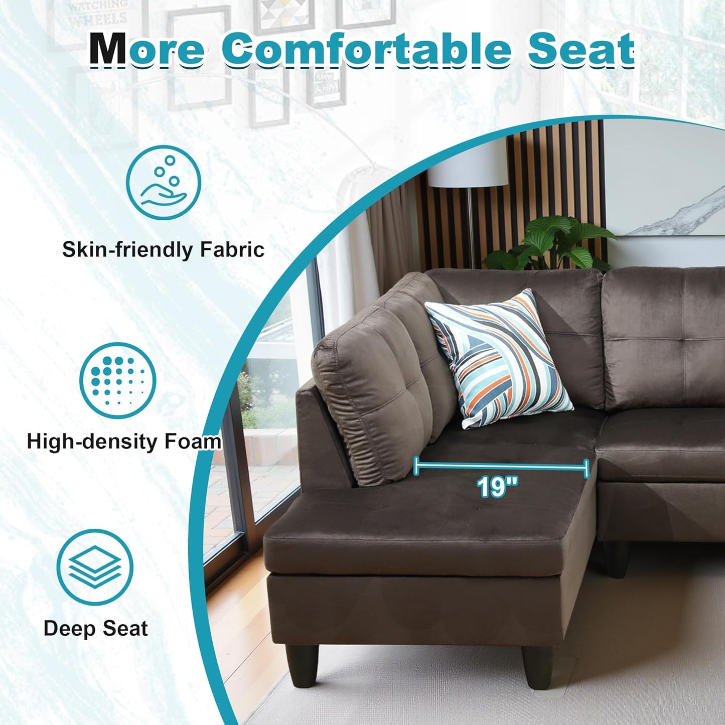 97" Oversized Sectional Couch, L Shaped Couch with Storage Ottoman, Modern Modular Sofa with Deep Seat, Sectional Couches for Living Room and Office, Dark Brown (Flannel)