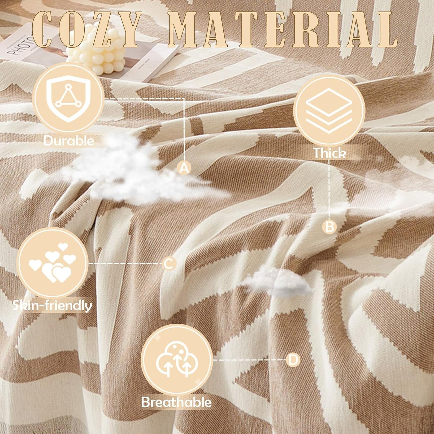 HANDONTIME Sofa Covers Armchair Boho Couch Cover for Dogs Khaki Throw Couch Cover with Tassel Chair Recliner Futon Cover Washable 1 Cushion Couch Non Slip Chenille Couch Protector, 59" X71"