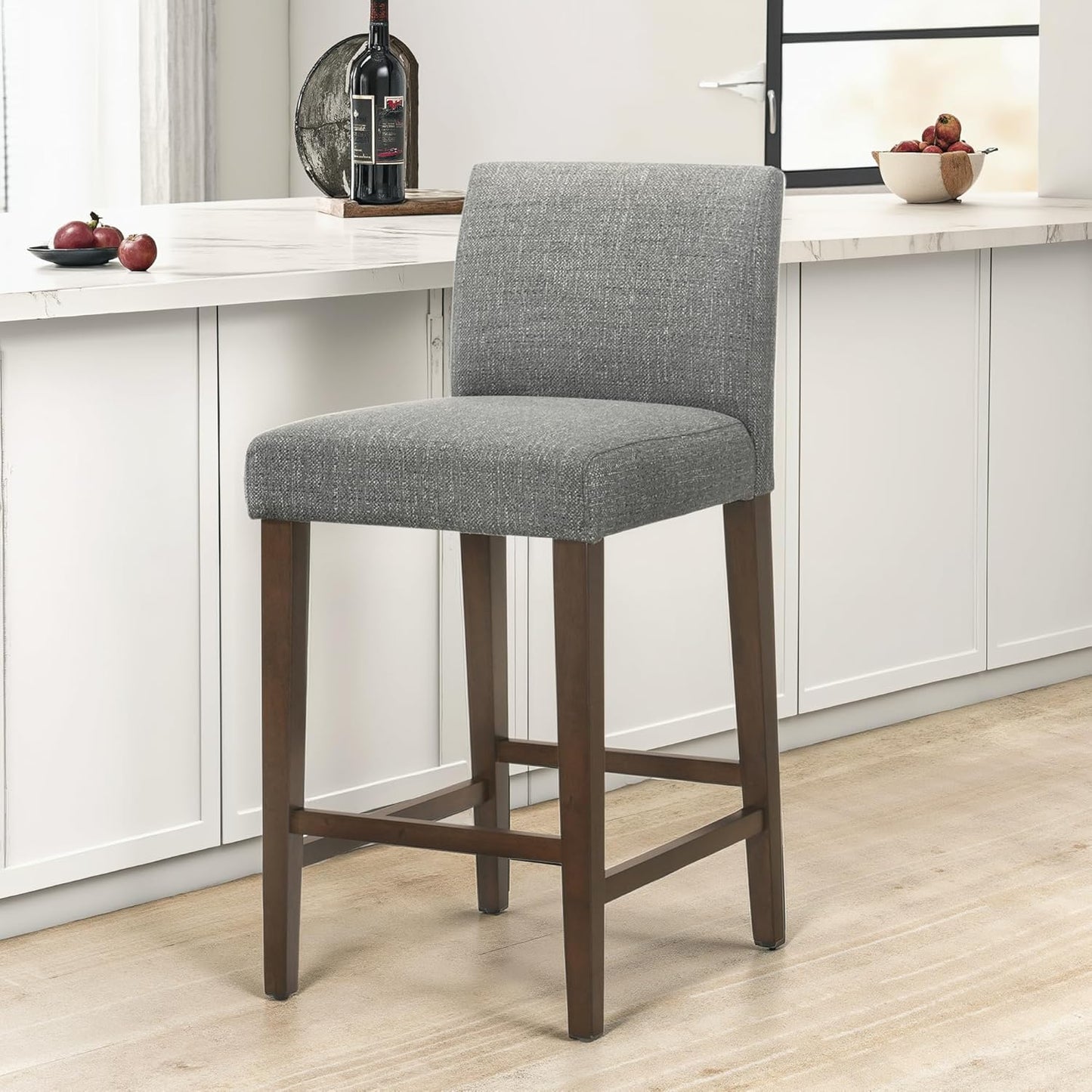 CHITA Counter Height Bar Stools Set of 2, 27" H Seat Height Upholstered Barstools, Fabric in Fog Grey