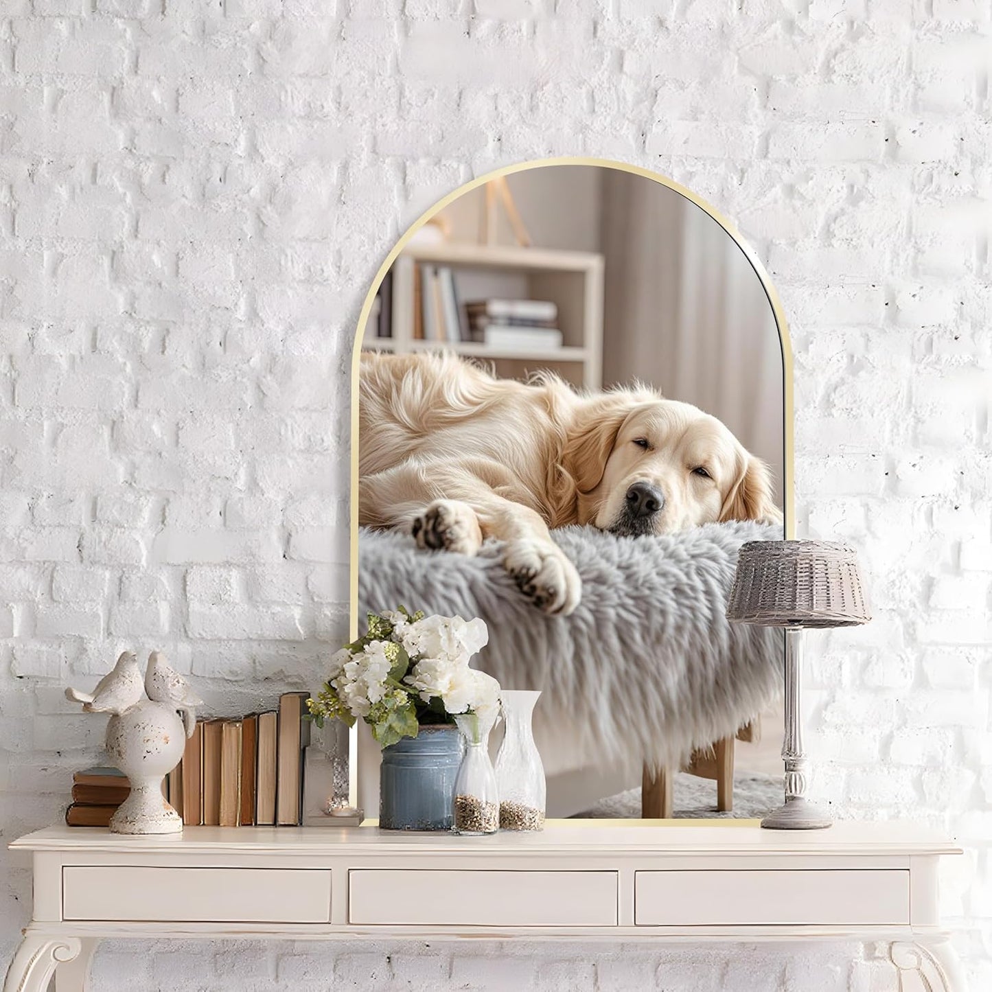 Arched Wall Mirror 20"X30", Gold Bathroom Vanity Mirrors for Over Sink, Modern Farmhouse Mirror Wall Mounted, Curved Arch Design for Bedroom, Living Room & Home Decor