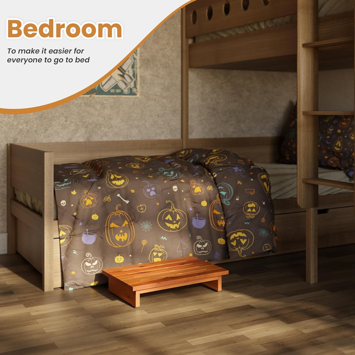 Holana 3.5in Height Wooden Step Stool for Adults (Fully Assembled) - 200 Lbs One Step Stools for High Bed Riser - Small Stepping Stool for Elderly, Seniors, Kid/Bathroom, Bed, Kitchen (Acacia Wood)