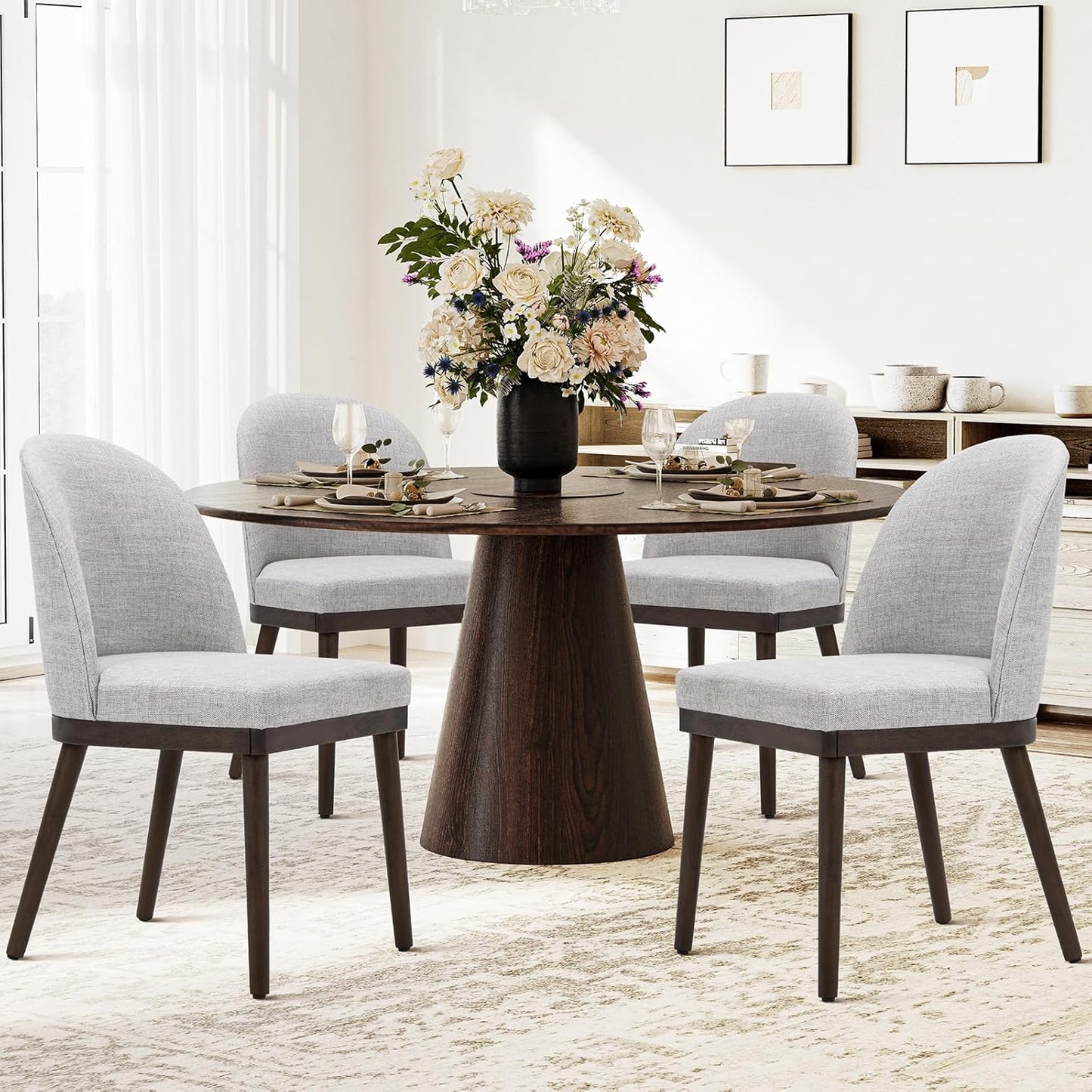 COLAMY Upholstered Dining Chairs Set of 4, Wooden Kitchen Chairs with Open Back, Modern Dining Room Chairs with Wood Frame, Dinner Side Chairs for Dining Room Kitchen Restaurant, Dark Grey