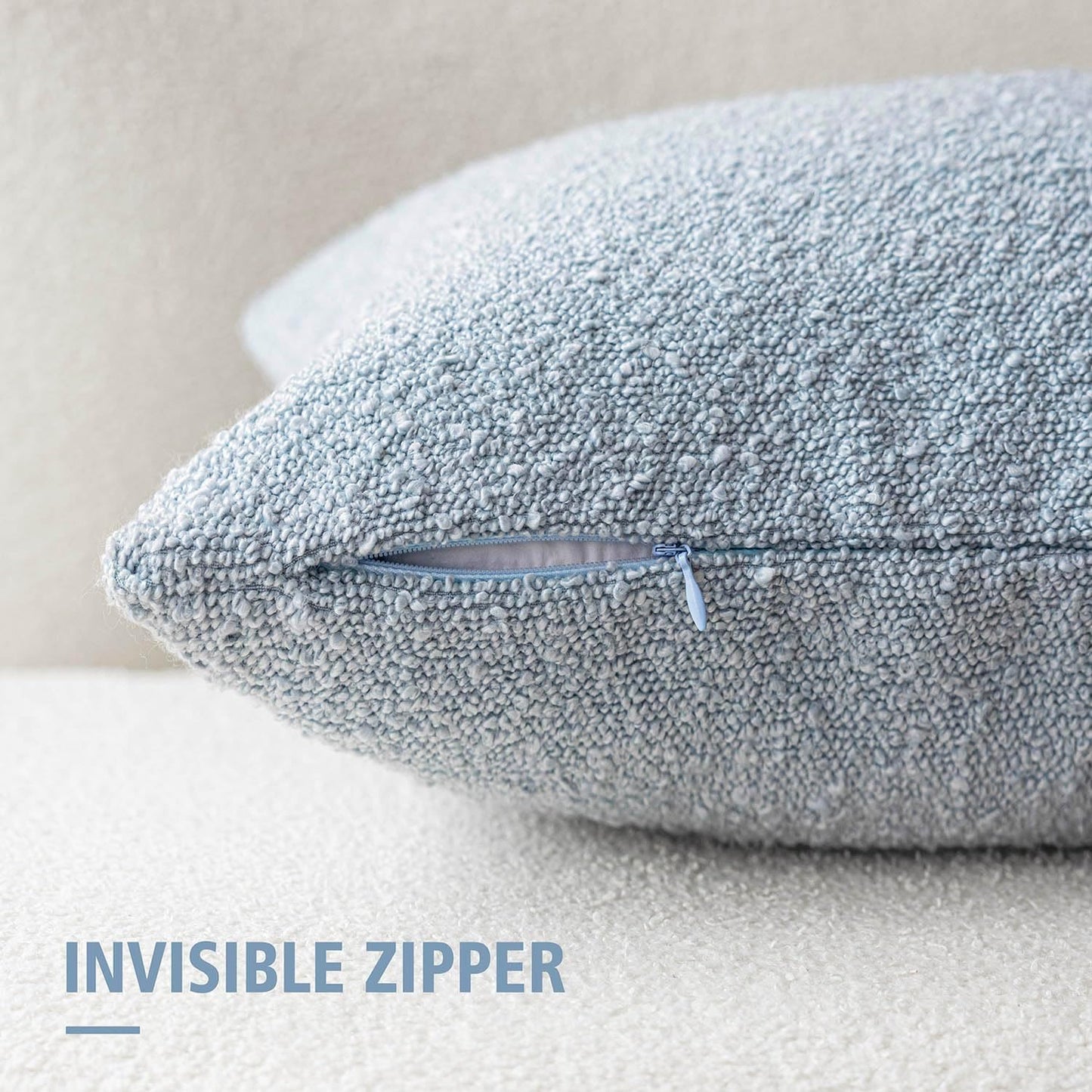 Foindtower Set of 2, Decorative Textured Boucle Throw Pillow Covers Accent Solid Pillow Cases Neutral Soft Cozy Couch Cushion Case for Chair Sofa Bedroom Living Room Home Decor 26 x 26 Inch Light Blue