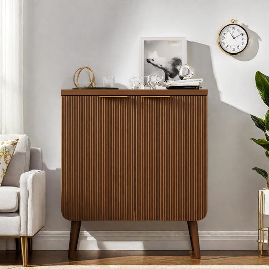 23.6" Sideboard Cabinet with 2 Doors, Modern Buffet Cabinet with Adjustable Shelf, Dining Room Sideboard, Fluted Buffet Sideboard for Living Room, Hallway, Entryway, Walnut