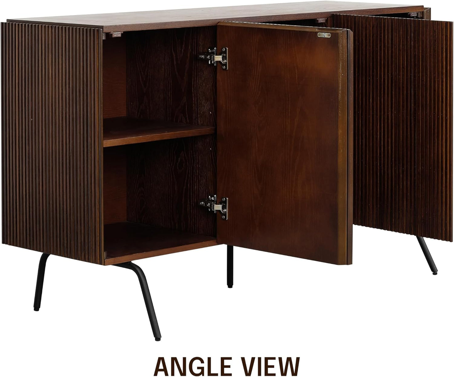 NTC Veil Modern Sideboard with 3 Doors, Buffet Cabinet with Vertical Groove Design and Metal Legs, Storage Cabinet for Living Room, and Hallway, Effortless Assembly - Dark Walnut