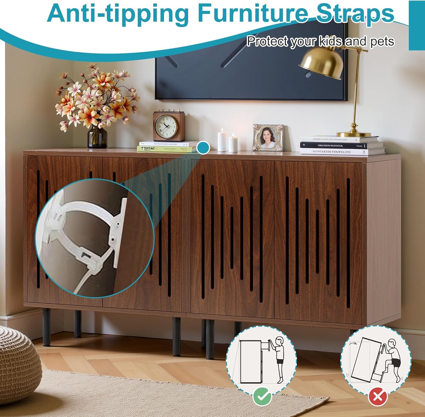 59" Sideboard Buffet Cabinet with Storage, Kitchen Buffet Storage Cabinet Set of 2, Modern Sideboard with Doors & Adjustable Shelves for Living Room, Kitchen, Hallway, Dark Walnut