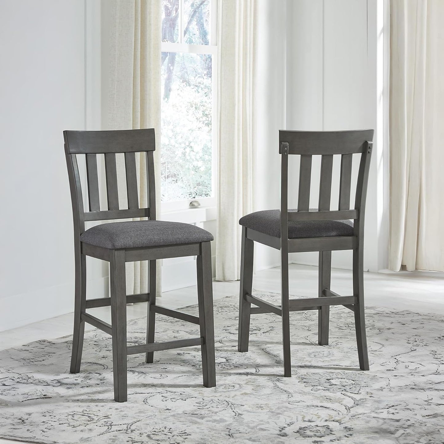 Signature Design by Ashley Hallanden Modern Farmhouse 25.75" Counter Height Upholstered Barstool, Set of 2, Dark Gray