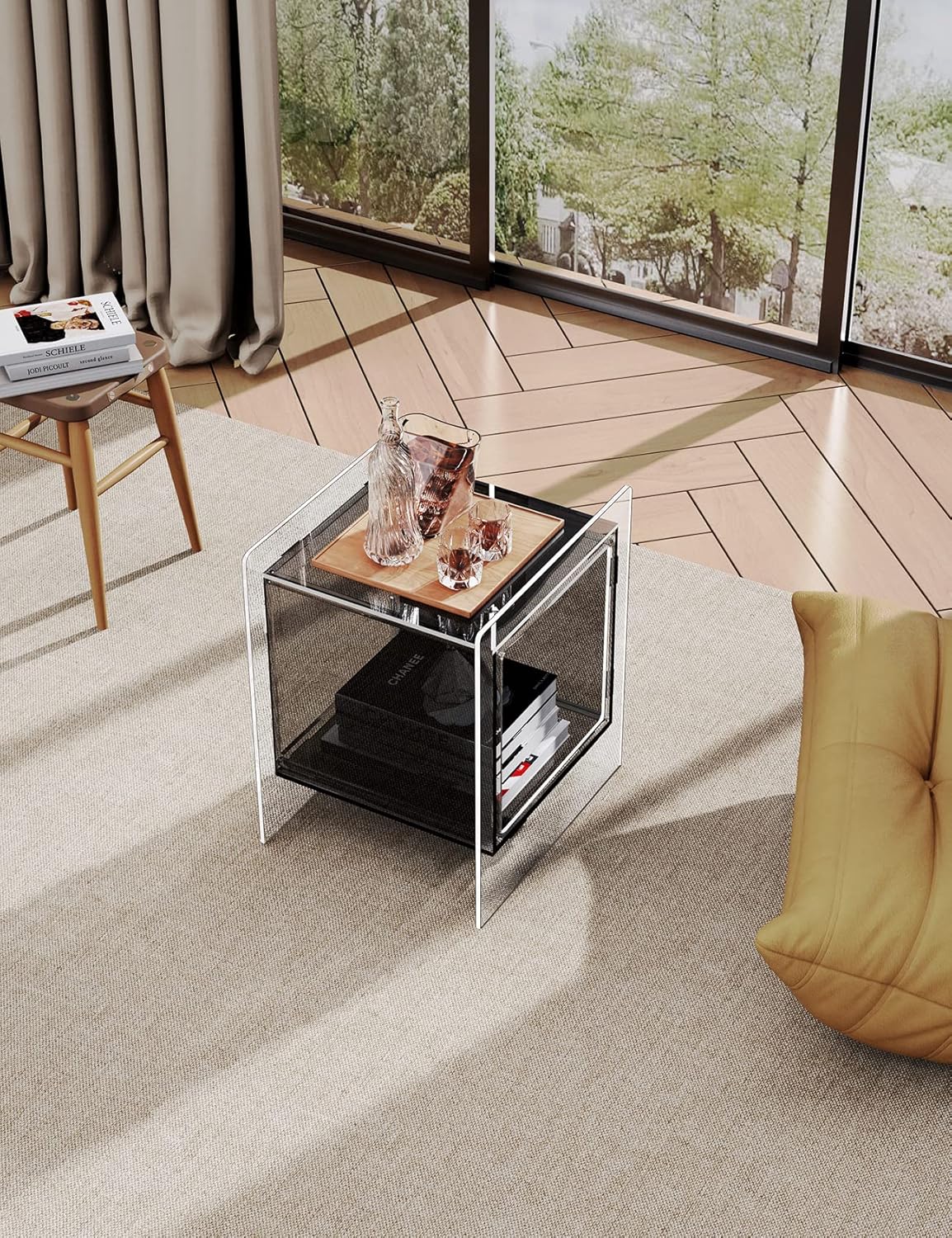 Acrylic Nightstand Colorful Bedside Table with Open Storage Shelf,Clear Side Table for Living Room (1, Black)