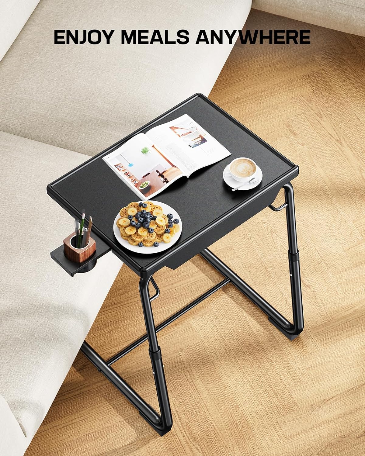 LORYERGO TV Tray - TV Table, Folding Table Trays, w/6 Height & 3 Tilt Angle, TV Tray Table w/Cup Holder, Dinner Tray for Eating on Couch, Laptop, Bed & Couch