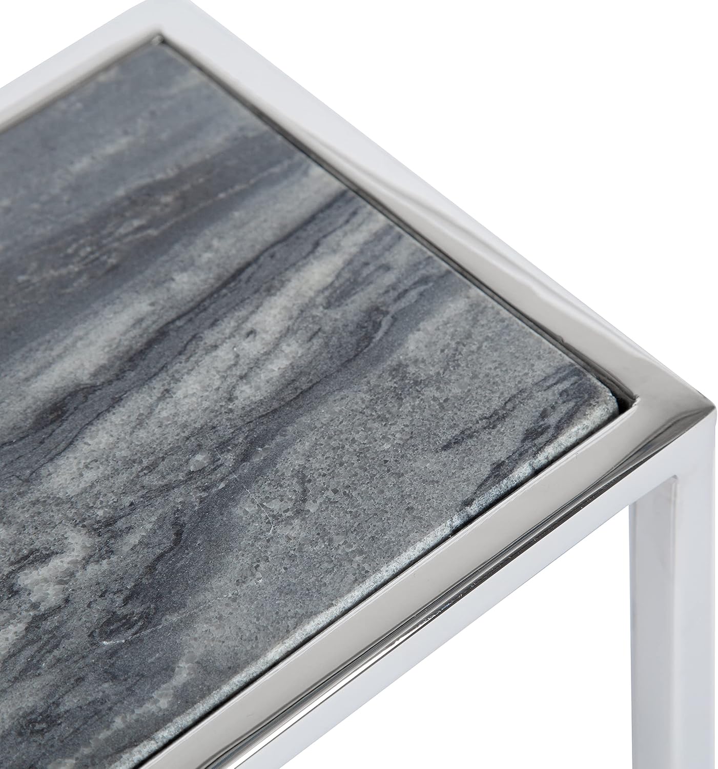 Kate and Laurel Jaspur Modern Drink Table, Gray and Silver, Decorative Glam Marble Accent Table for Display and Storage