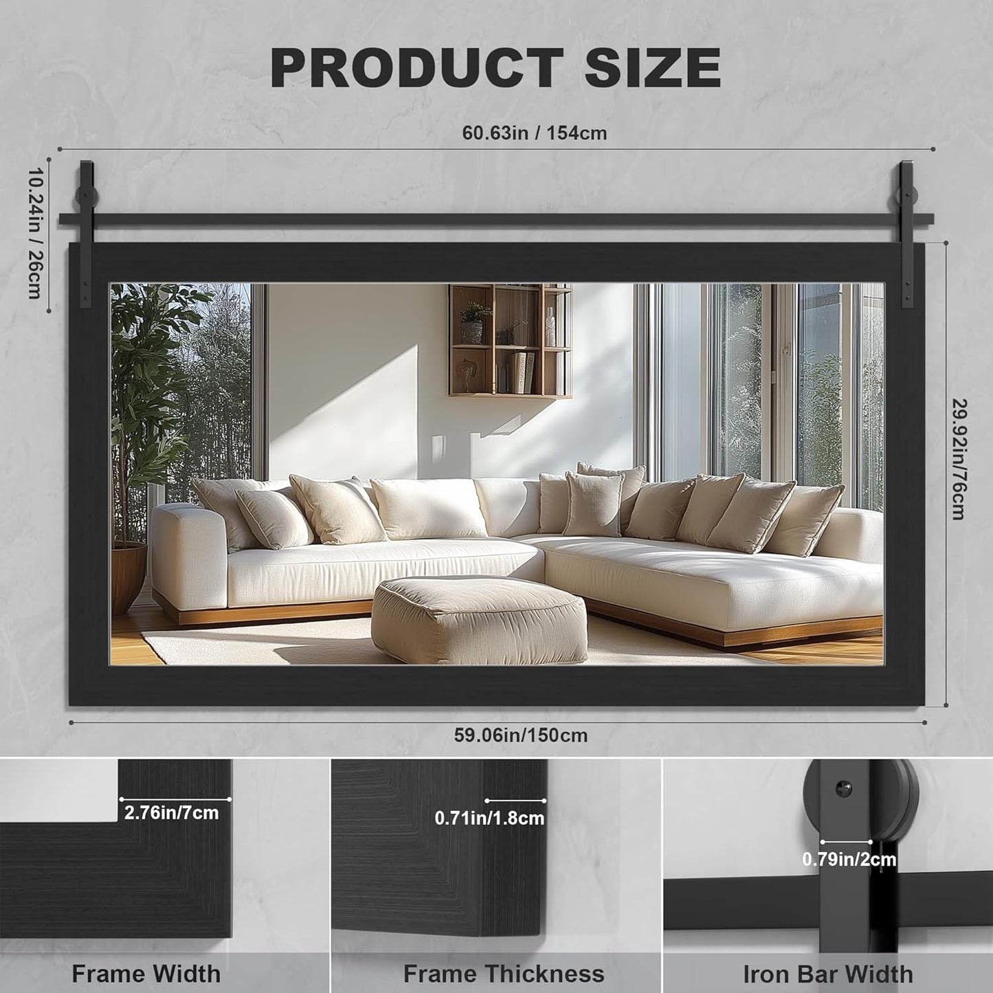 Hasipu Farmhouse Bathroom Mirror, 60"x30" Rustic Wood Framed Wall Mounted Mirror, Black Vintage Vanity Mirror Barn Door Style Decrative Mirrors