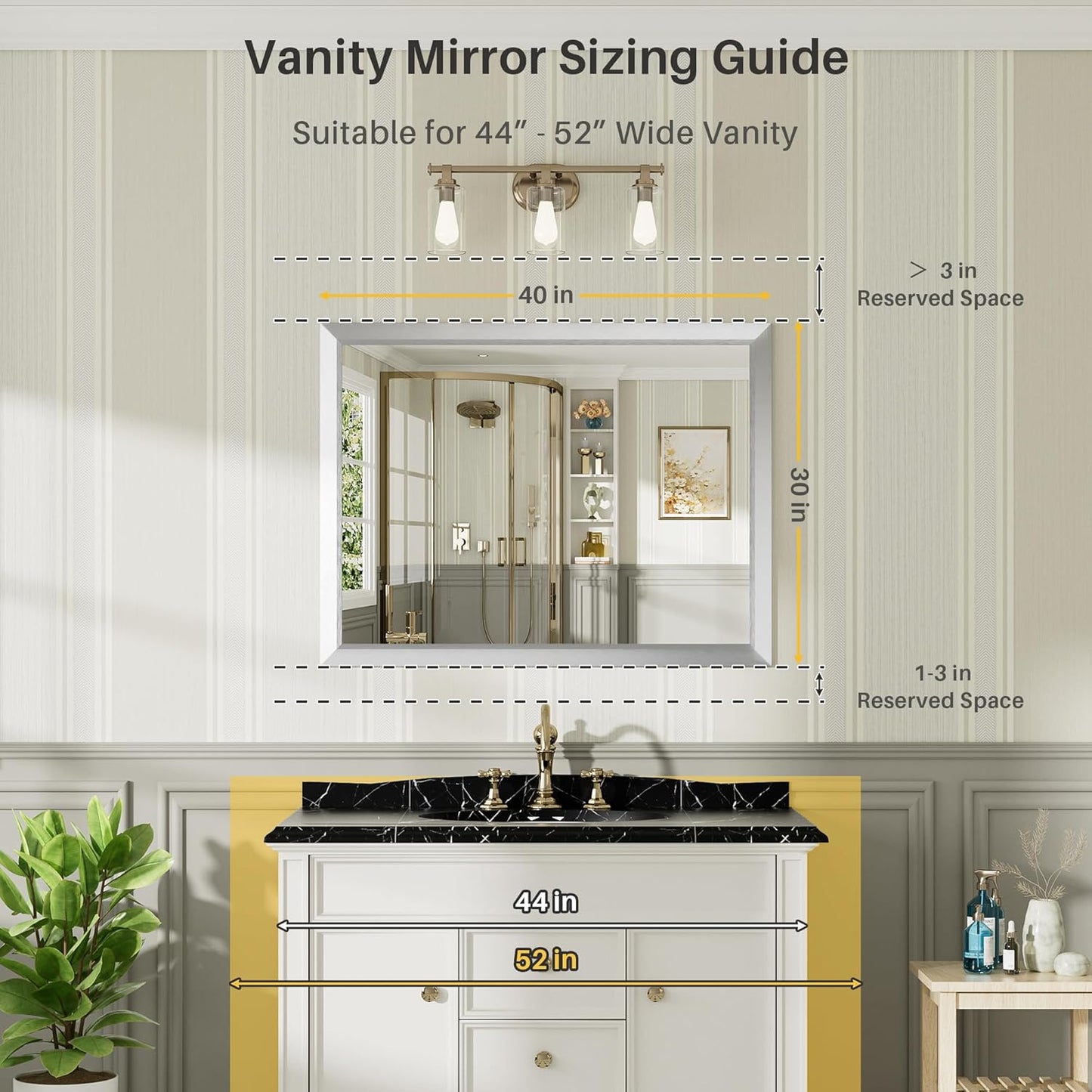 40x30 Inch Silver Bathroom Mirror for Wall, Thick Metal Framed Rectangle Mirrors for Over Sink, Bedroom, Living Room, Entryway, Anti-Rust, HD Tempered Glass