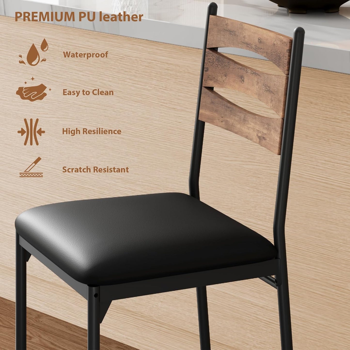 GarveeHome Bar Stools Set of 2, Wooden Barstools, Faux Leather Upholstered Bar Chair with Back & Footrest & Thick Cushion, Counter Height Bar Stools for Kitchen Island Apartment, Brown