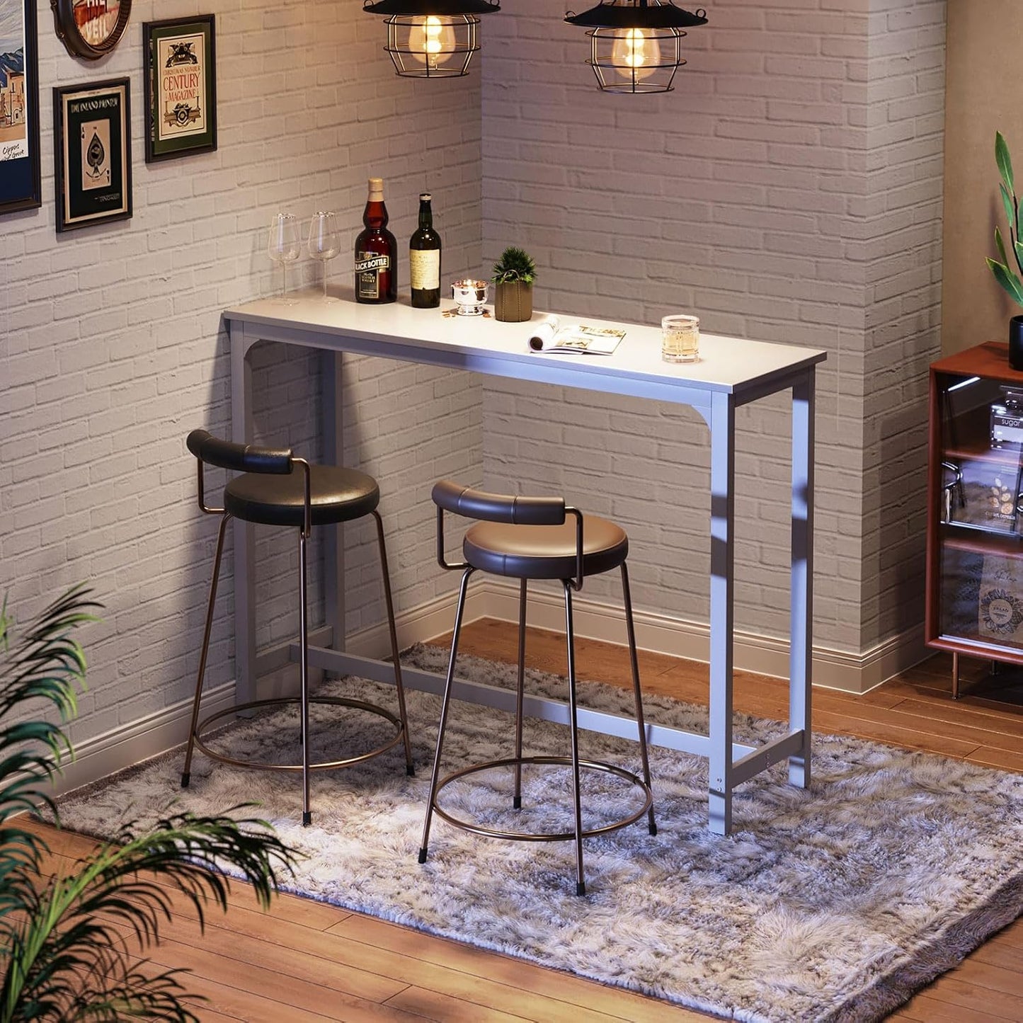 ODK 55 Inch Bar Table, Bar Height Pub Table, Counter Height Bar Table, Rectangular High Top Kitchen & Dining Counter Tables with Sturdy Legs & Easy-to-Clean Top, Indoor use, White