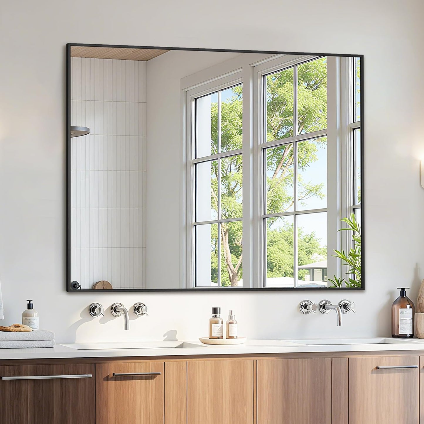 Bathroom Mirror 48" x 36", Large Rectangle Wall Mirror, Black Metal Frame Wall Mounted Mirrors for Bathroom, Vanity, Bedroom, Entryway Decor(Horizontal/Vertical)