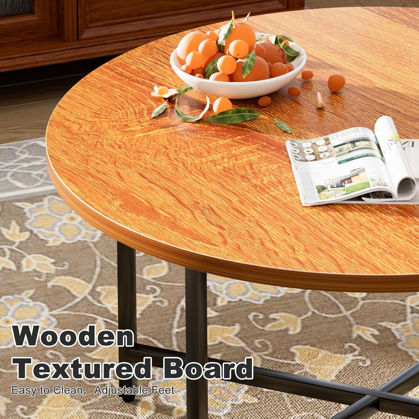 Round Coffee Table, 31.5" Circle Coffee Table，Modern Round Coffee Tables Living Room, Large Coffee Table Round for Indoor & Outdoor Use, Office, Patio or Garden, Warm Brown (31.5" D*17.7" H)