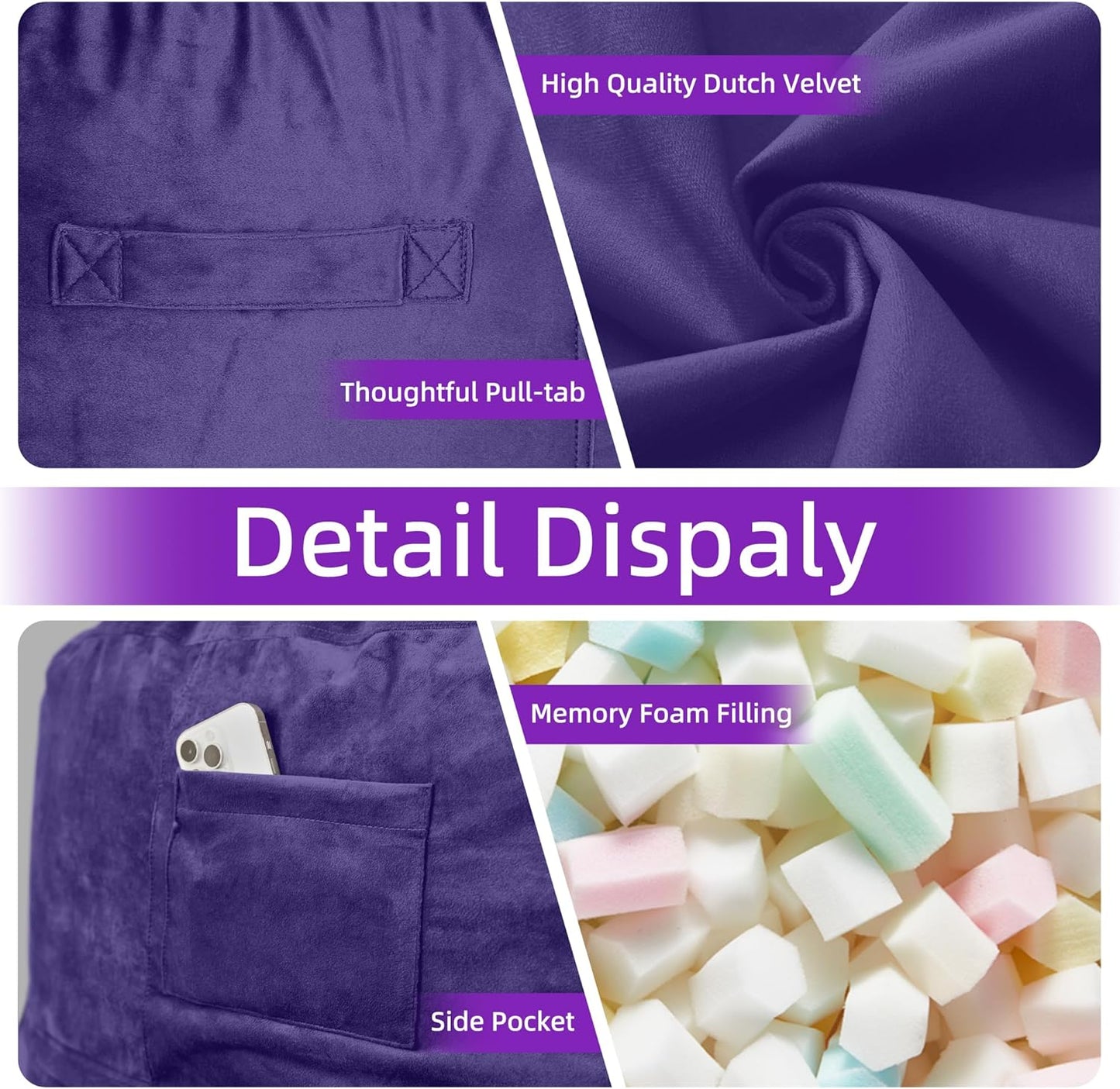 HABUTWAY Bean Bag Chair 3Ft Luxurious Velvet Ultra Soft Fur with High Rebound Memory Foam Bean Bag Chairs for Adults Plush Lazy Sofa with Fluffy Removable Sponge 3' (Purple)