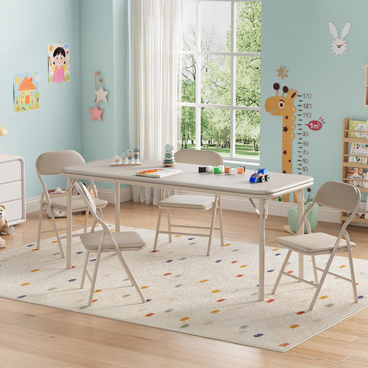 GarveeHome 5-Piece Kids Folding Table and Chairs Set, Toddlers Children's Activity Table and Chairs Set for Dining Room,Daycare,Classrooms