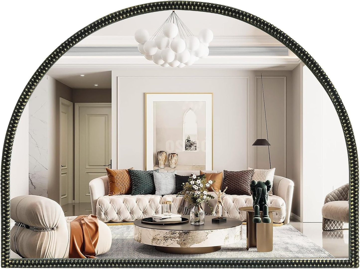 WallBeyond Black Vintage Mirror for Vanity 32x24 Inch, Gold Antique Mirror with Ornate Beaded Frame for Bathroom, Living Room, Fireplace, Entryway