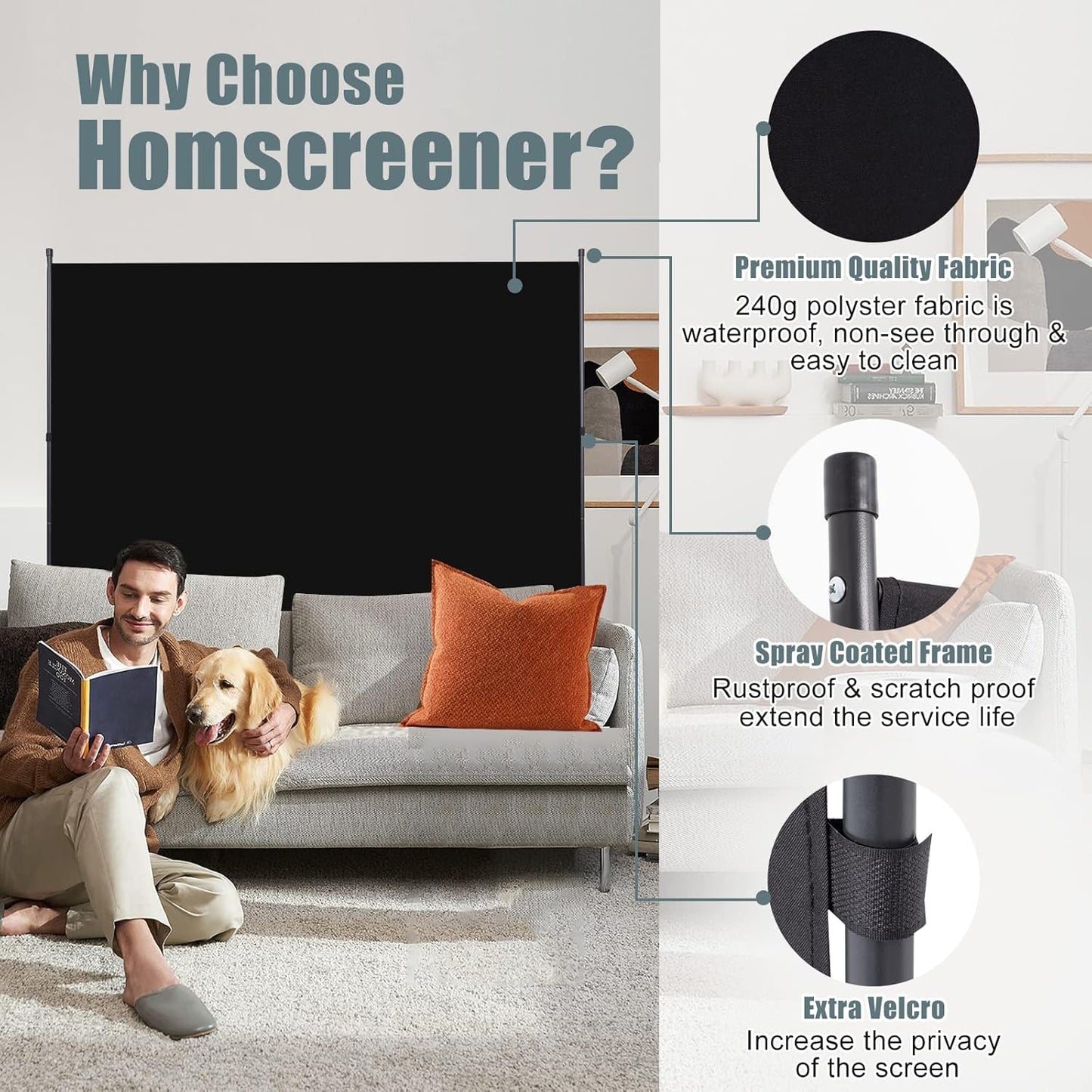 Room Divider Single Panel Privacy Screen W/Wheels, 71'' Wide Portable Room Divider Screen, Upgrade Fabric Wall Divider for Room Separation, Freestanding Partition Room Dividers for Home Office Studio