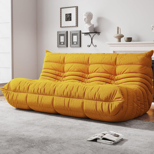 Bean Bag Chairs for Adults, BeanBag Reading Chair Memory Foam Couch 3-Seater, Floor Chair Soft Teddy Material, Comfy Reading Nook Chairs for Bedroom Living Room Office (Yellow)