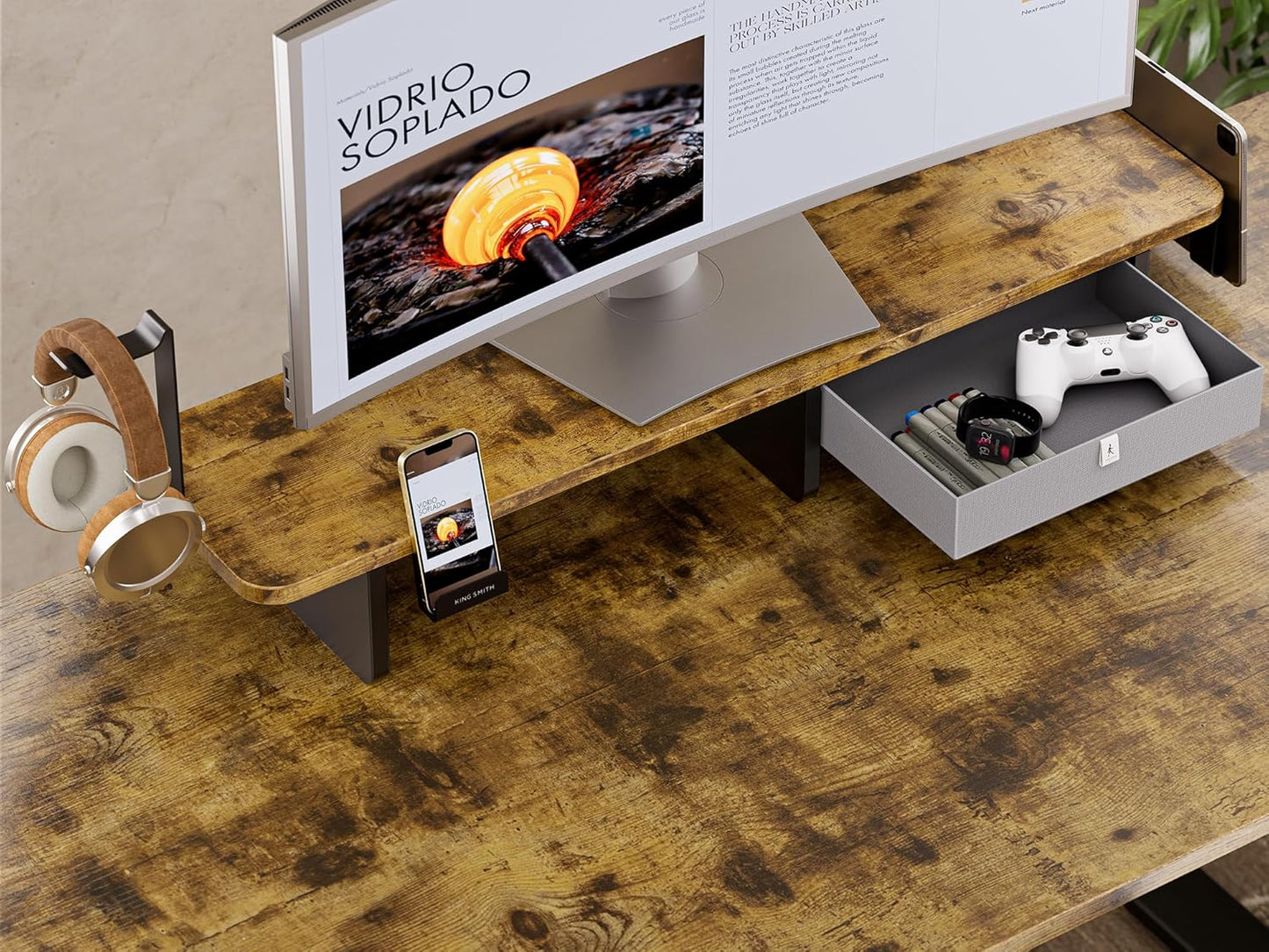 55x24 Inches Electric Standing Desk with Drawer and Monitor Stand, Height Adjustable Stand up Desk for Home Office, Ergonomic Sit to Stand Desk with Phone Holder, 3 Hooks, Rustic Brown