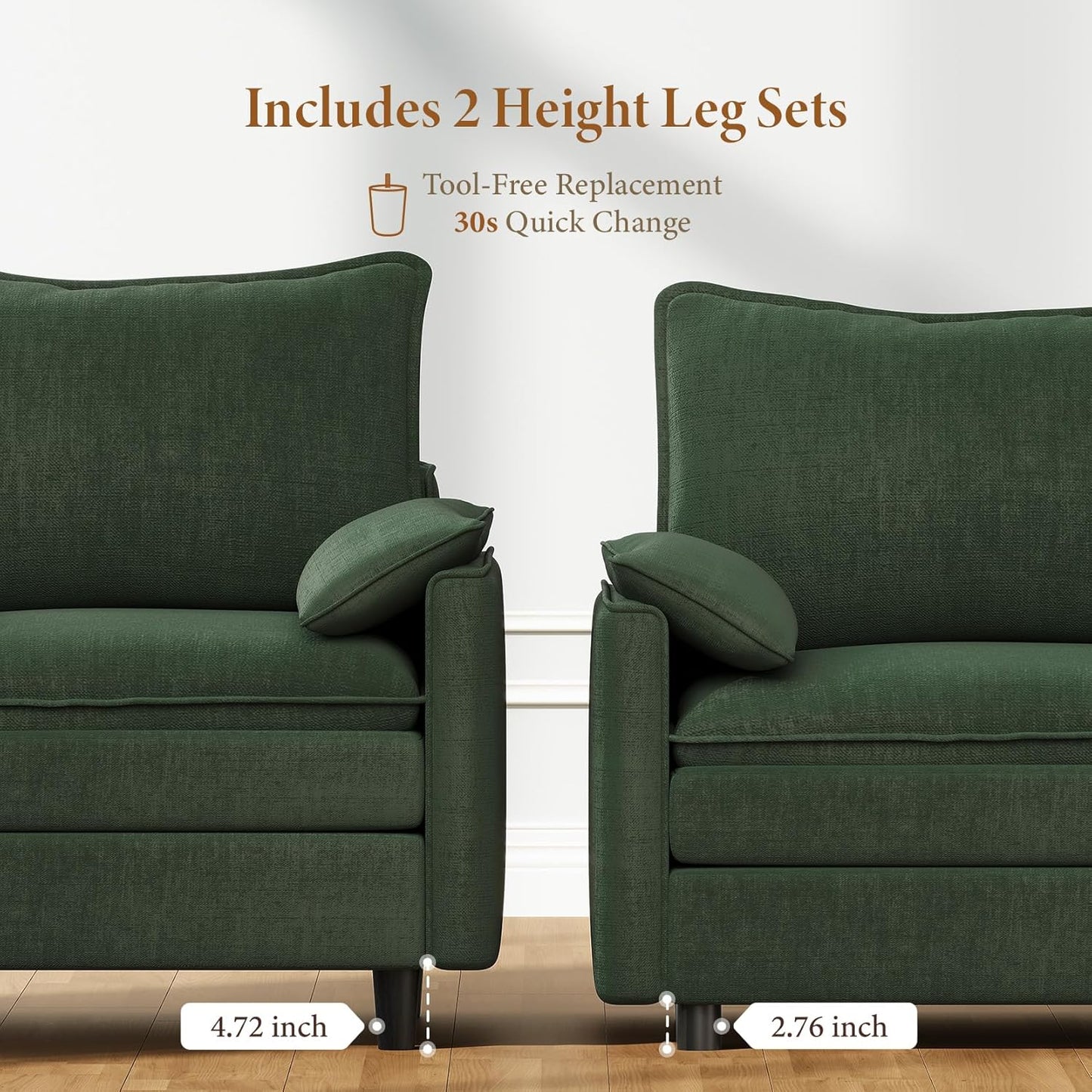 Vesgantti 74" Loveseat Sofa for Living Room, Comfy Cloud Couch Deep Seat Chenille Modern 2 Seater Small Sofa with Armrest Pillow, Easy Assembly for Small Spaces, Green