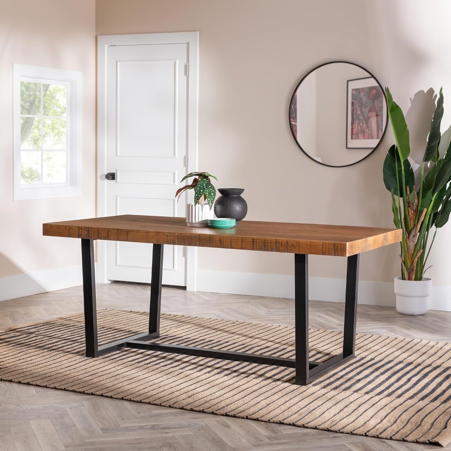 Walker Edison Durango Distressed Solid Wood Dining Table, 72 Inch, Rustic Oak