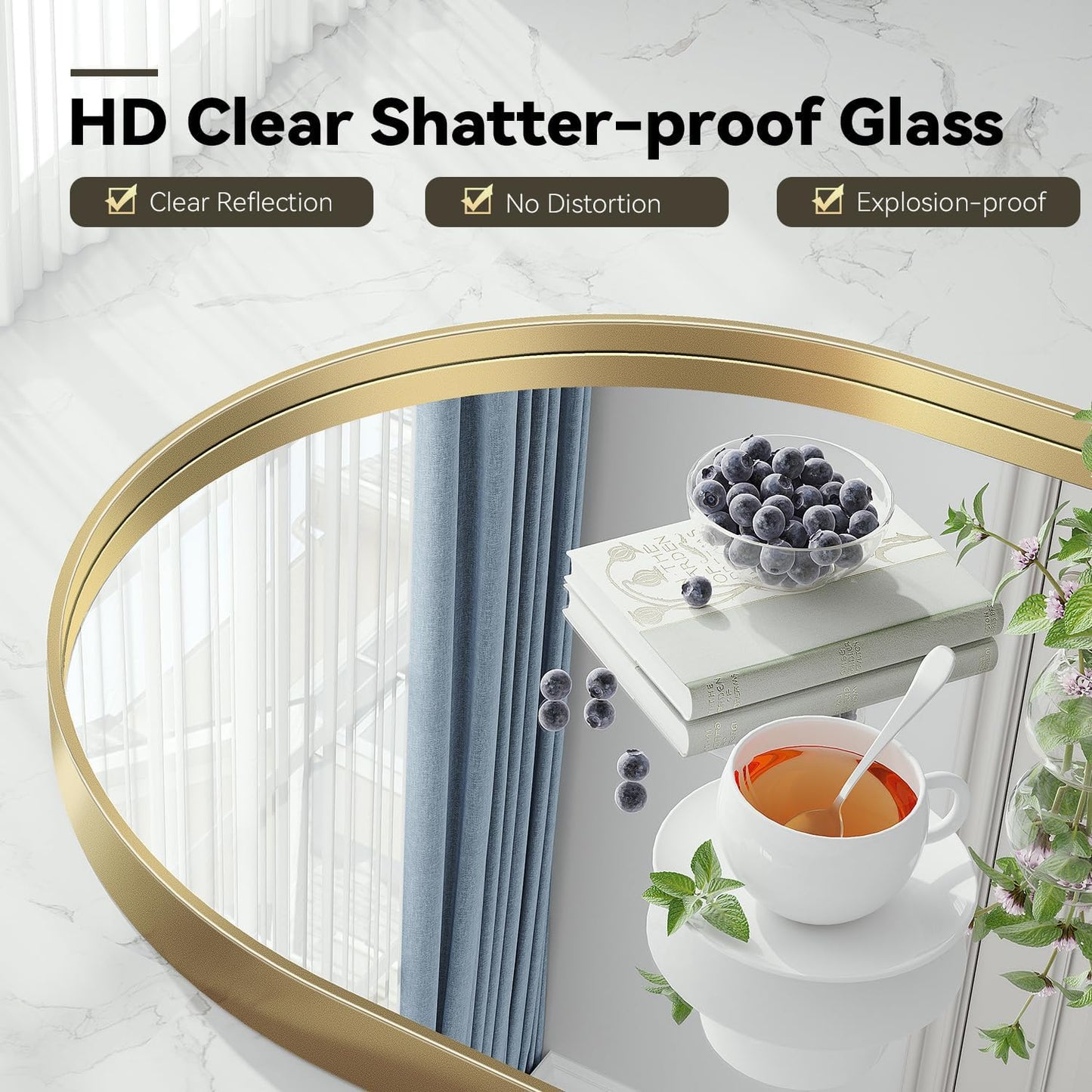 Brightify Arched Wall Mirror, 26 x 38 Inch, Gold Metal Frame, HD Silver, Bathroom, Living Room, Wall Mount