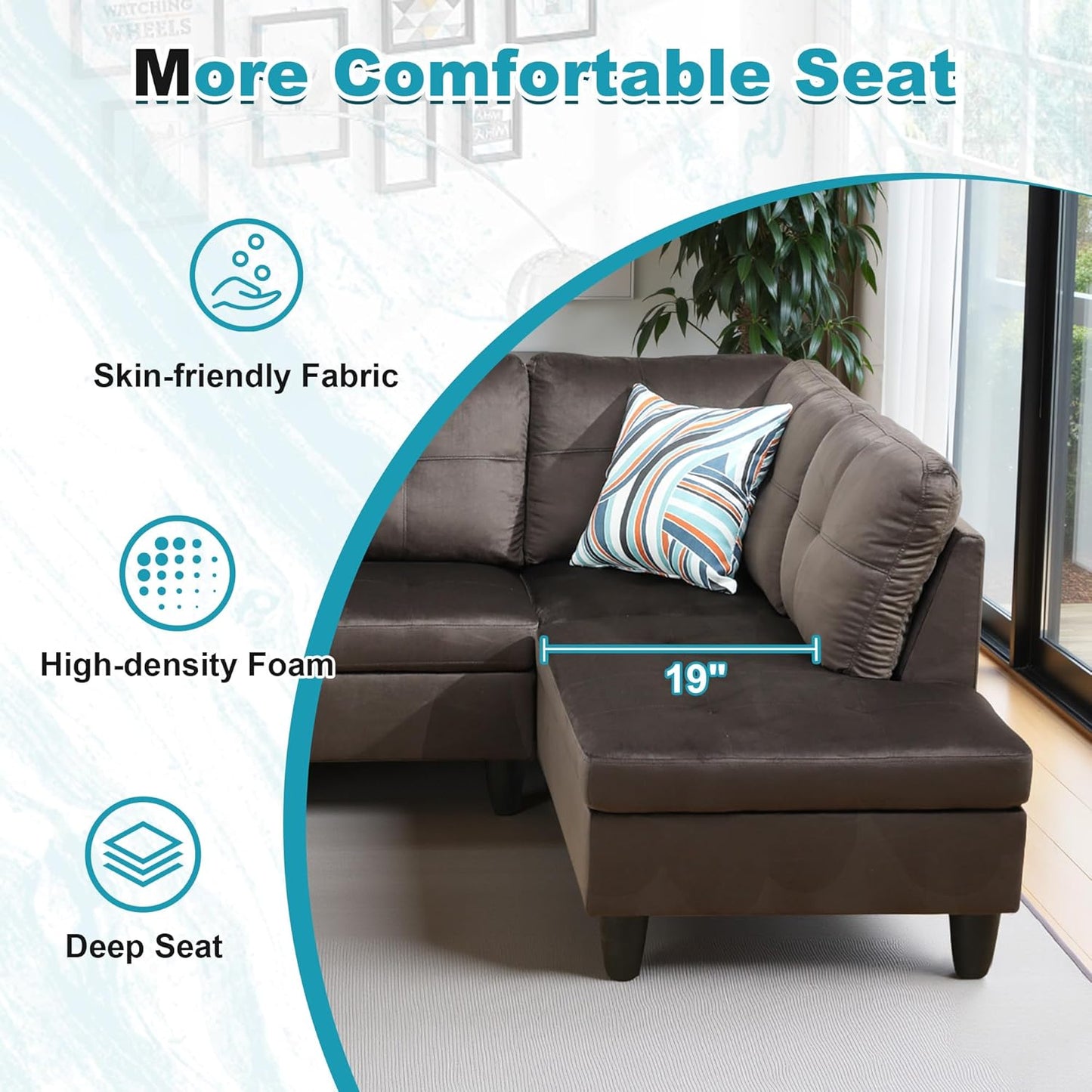 97" Oversized Sectional Couch, L Shaped Couch with Storage Ottoman, Modern Modular Sofa with Deep Seat, Sectional Couches for Living Room and Office, Dark Brown (Flannel)