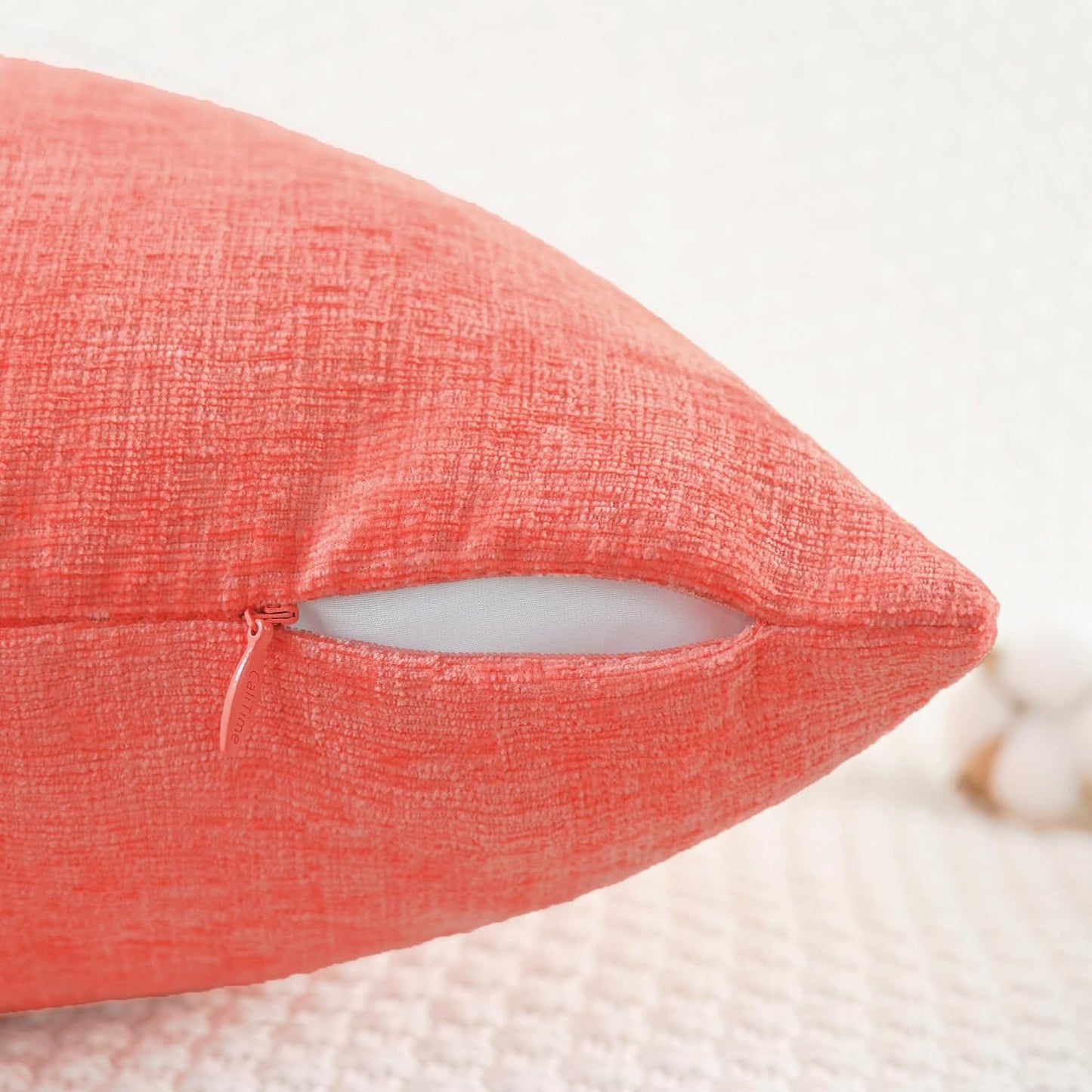 CaliTime Throw Pillow Covers Decorative 16 X 16 Inches Pack of 2 Cozy Chenille Cushion Cases for Couch Sofa Bed Living Room Home Living Coral