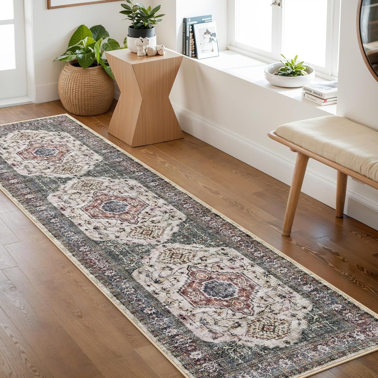 Lahome Oriental Hallway Runner Rug, 2.5x8 Kitchen Runner Non Slip Ultra-Thin, Soft Washable Hallway Rug Non Shedding Long Carpet for Entryway ‎Laundry Room Bathroom, Brown/Grey