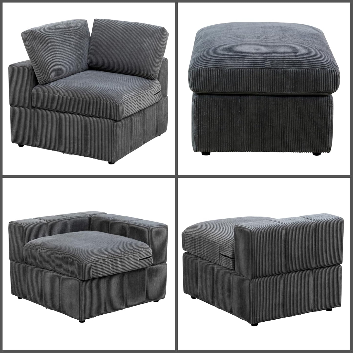L Shaped Sectional Couches for Living Room, Modular Sectional Sofa with Ottoman, Lounge Modern Couch Living Room Furniture with Chaise, Dark Grey