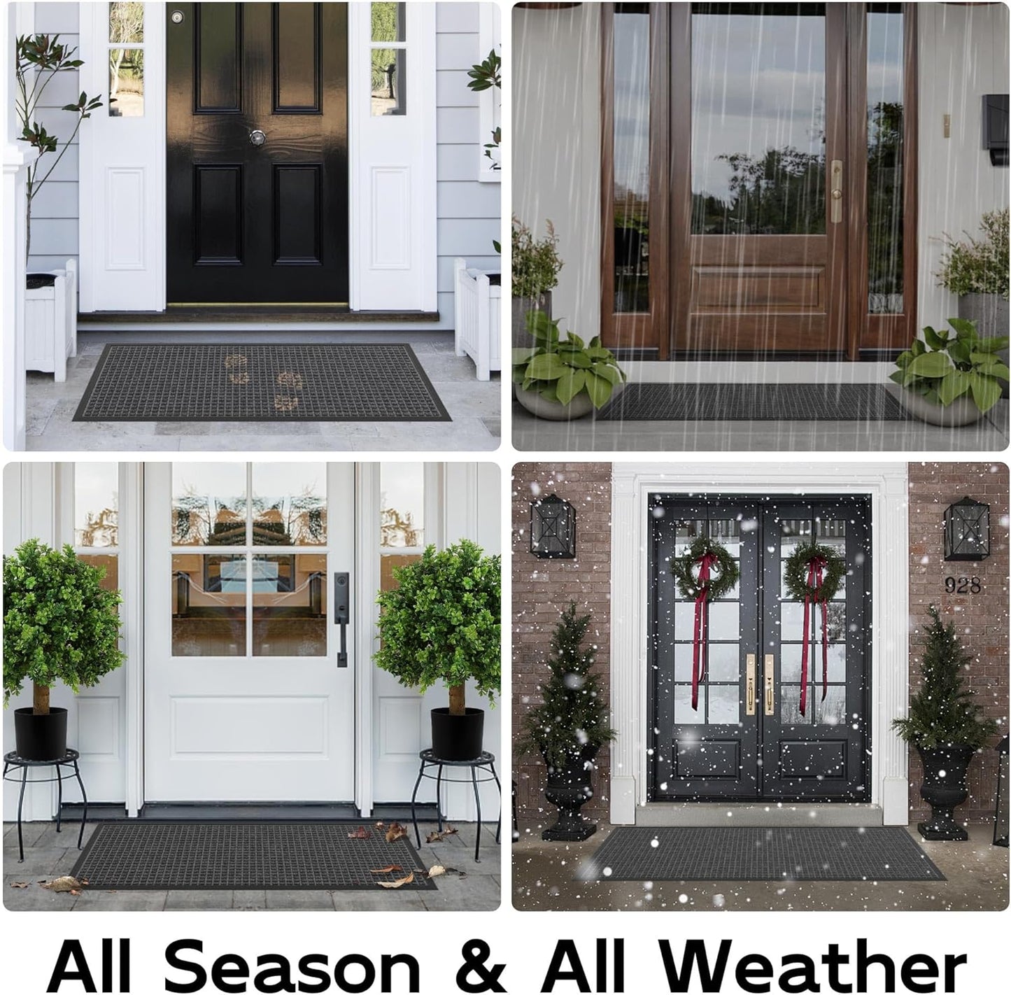 Sturdy Front Door Mat Outside Entrance, 4' x 2' All-Season All-Weather Doormat Waterproof, Stain and Fade Resistant, Natural Rubber Indoor Outdoor Welcome Door Mat Trap Dirt
